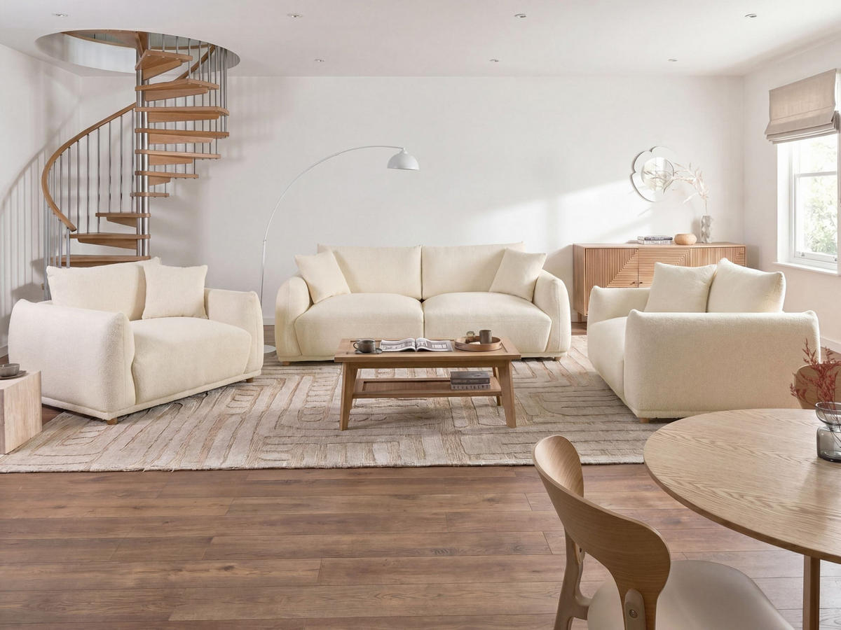 SOFA-SET 5-Sitzer Bouclé Cremeweiß Jubek - Creme/Weiß, Textil (220/75/104cm) - Beliani