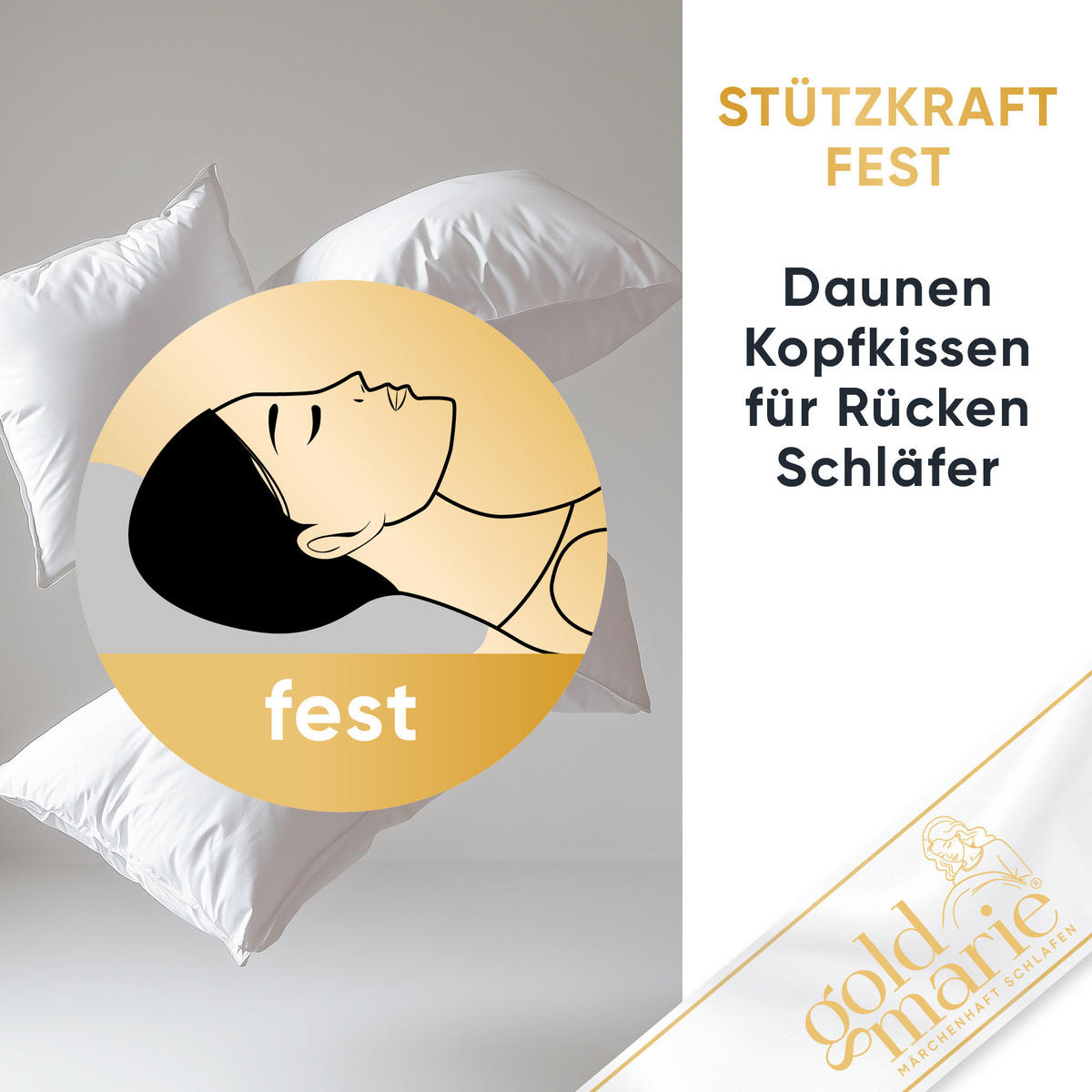 DAUNENKOPFKISSEN MARIE Entendaunen fest - Weiß, Naturmaterialien/Textil (40/80cm) - Goldmarie 