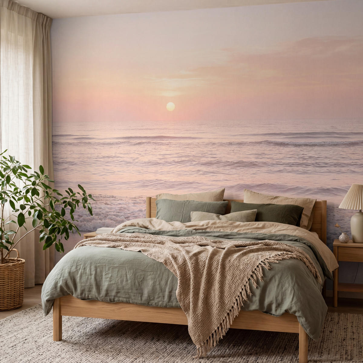TAPETE - Sonne - Strand - Rosa - 350x300 cm - Hellrosa, Papier (350/300cm) - OnlyWow