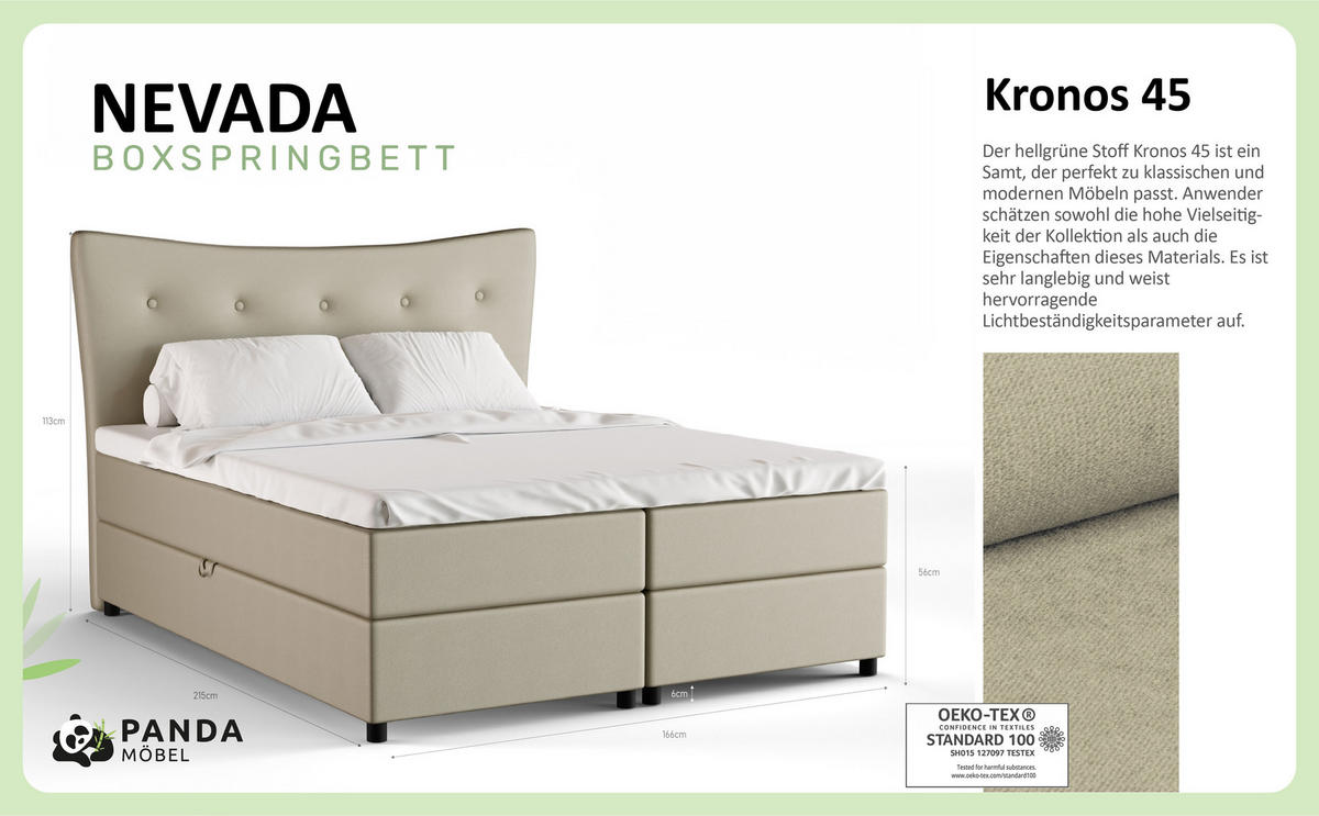 BOXBETT Nevada 160 x 200 cm Doppelbett mit hochwertiger Bonell-Matratze und Topper - ecru - Ecru, Holz (160/200cm) - Panda Möbel