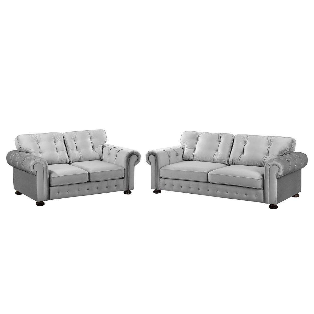 POLSTERGARNITUR (3-2) - Samt - Hellgrau, Textil (1/1/1cm) - home24