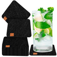 GLASUNTERSETZER mit Lederlabel 10er-Set - Schwarz, Textil (10/10cm) - Miqio Design