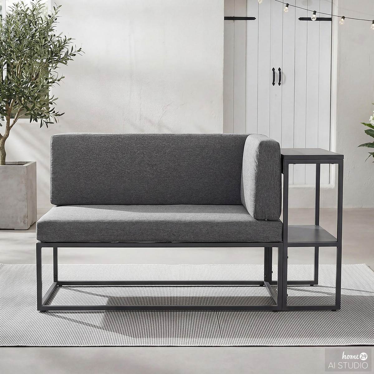 BALKONSOFA - Stahl / Webstoff - Grau - Grau, Textil/Metall (137/75/70cm) - home24