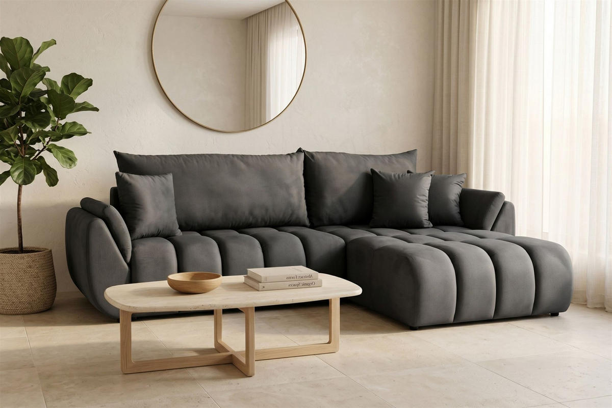 ECKSOFA Collin Mit Schlaffunktion - Dunkelgrau, Holzwerkstoff/Textil (185/280cm) - Fun Möbel