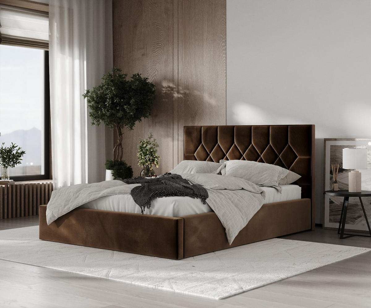 POLSTERBETT Brisa 140/200 cm Braun im Kronos Stoff - Schwarz/Naturfarben, Holz/Holzwerkstoff (140/200cm) - AltaBeds