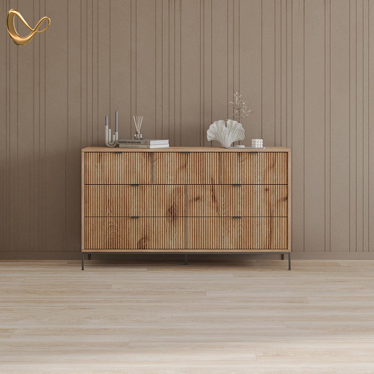 SIDEBOARD Aterno Viking Oak 42 x 81 cm mit 7 Schubladen - Eichefarben, Holzwerkstoff (42/81/140cm) - Livinity®
