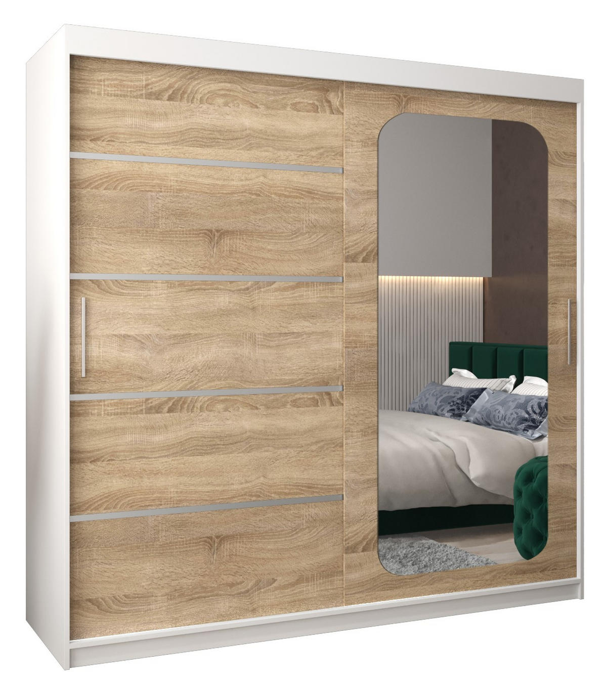 SCHWEBETÜRENSCHRANK 200/200/62 2-türig - Silberfarben/Weiß, Holz/Kunststoff (200/200/62cm) - Abiks Möbel