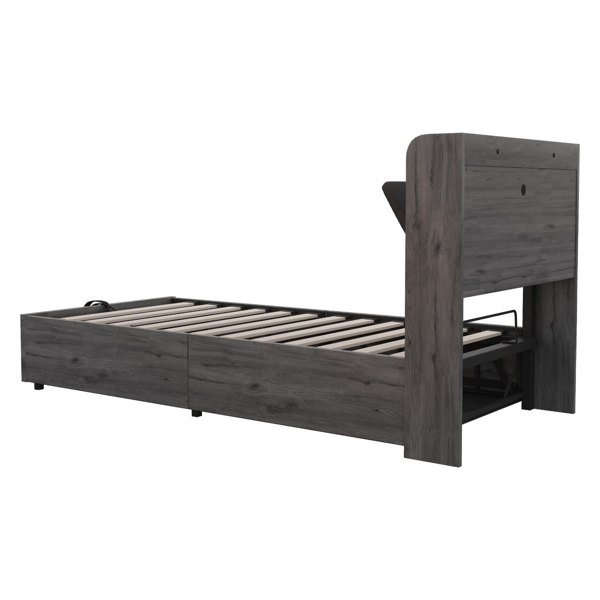 POLSTERBETT 90/200 cm Grau mit Stauraum, Ausgestattet mit USB und Tape-C-Steckdose - Grau, Holz (90/200cm) - Oxeza