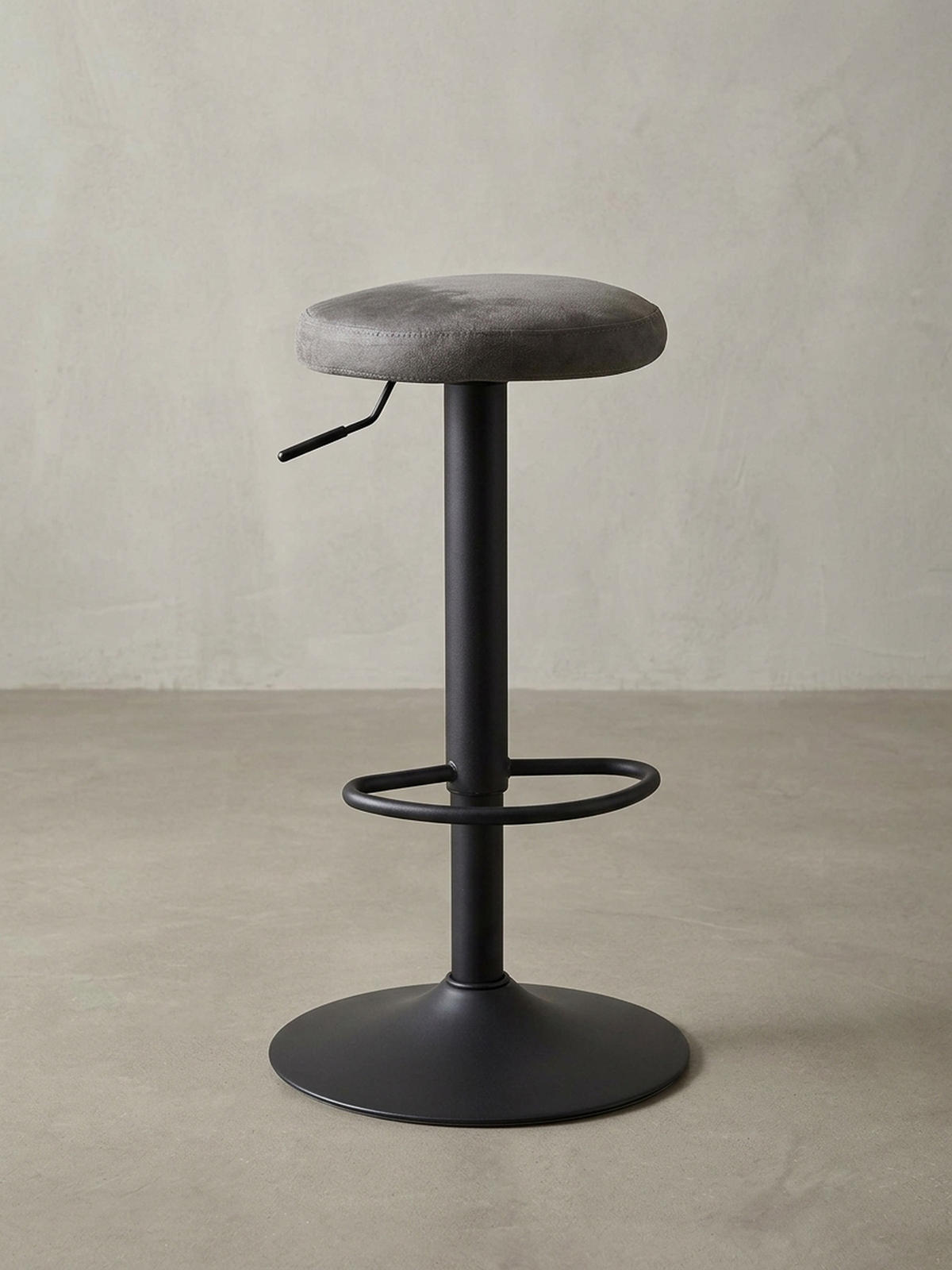 BARHOCKER Höhenverstellbar Eisen Samt Drehbar CAMPANIA, Grau 40x40x79 cm - Schwarz/Grau, Textil/Metall (40/79/40cm) - KADIMA DESIGN