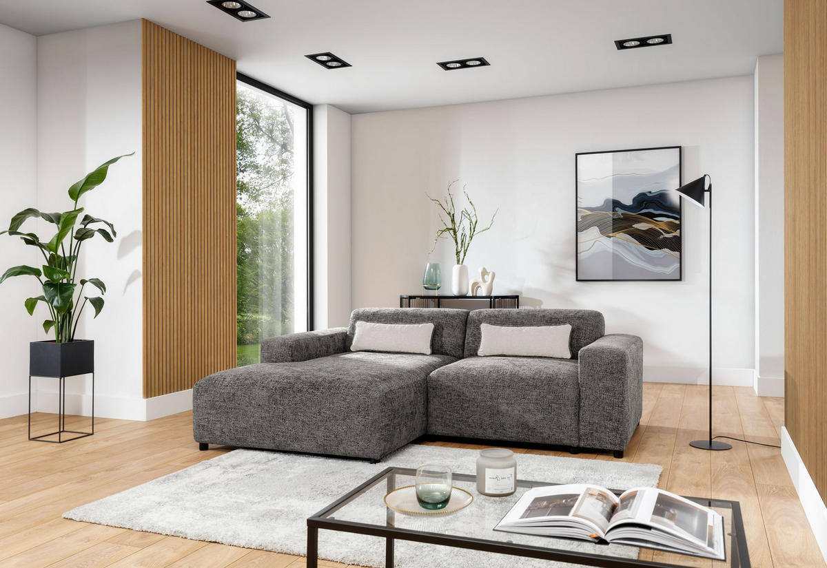 ECKSOFA L Form Jughlio Grau 240/165/75 cm Links mit Schlaffunktion - Schwarz/Grau, Kunststoff/Textil (165/240cm) - AX Living