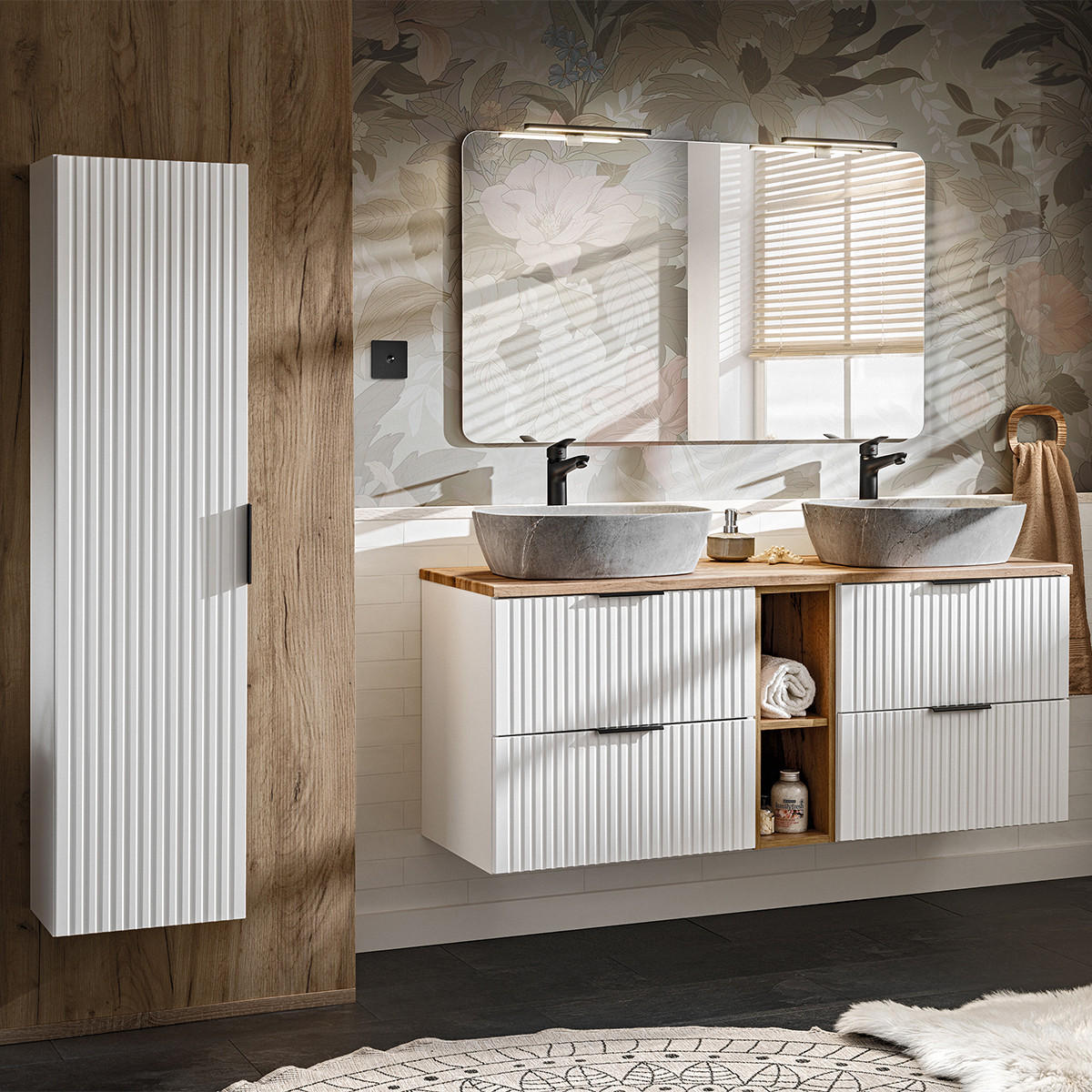 BADMÖBEL Adriel 2er-Set Weiß - Weiß, Holzwerkstoff (140.8/59/46cm) - Petits-meubles