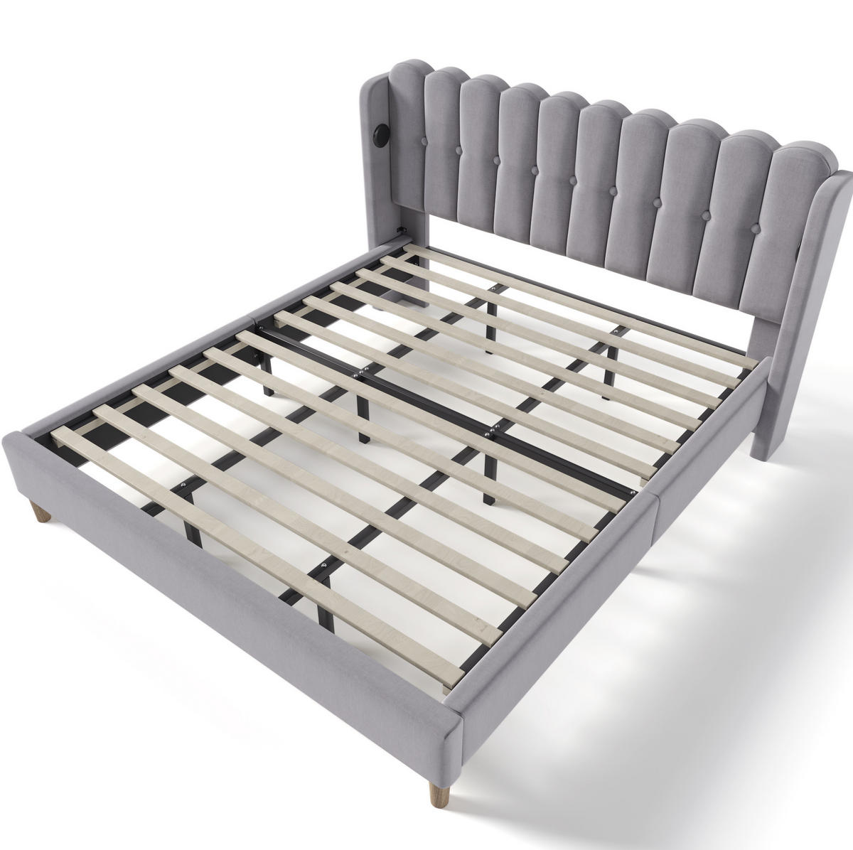 POLSTERBETT aus Leinen 180x200 cm in Grau mit USB- und Typ-C-Ladefunktion - Grau, Textil (180/200cm) - Modfu