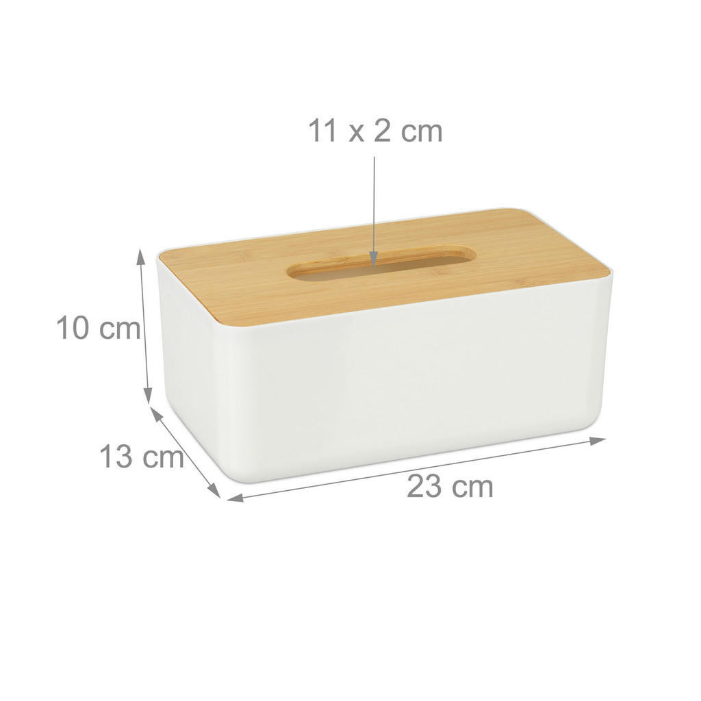 Thumbnail - Relaxdays Kosmetiktücherbox, Weiß, Kunststoff, Holz, 23x10x13 cm, Badaccessoires, Waschplatzzubehör, Taschentuchboxen