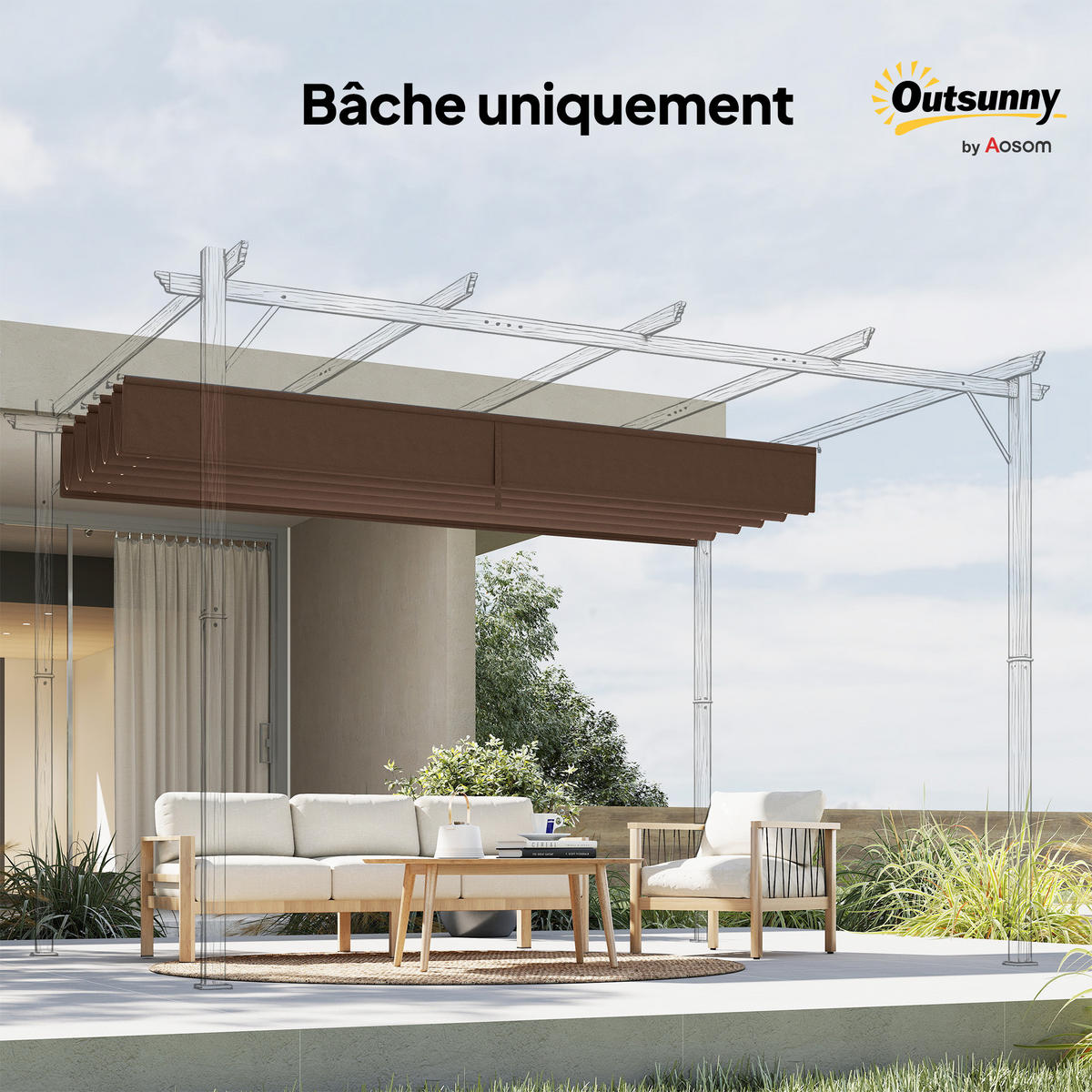 ERSATZDACH DE-12622 350/260 cm für 4x3 m Pergola mit 10 Ösen Café - Braun, Textil (260/6/350cm) - ComfortXL