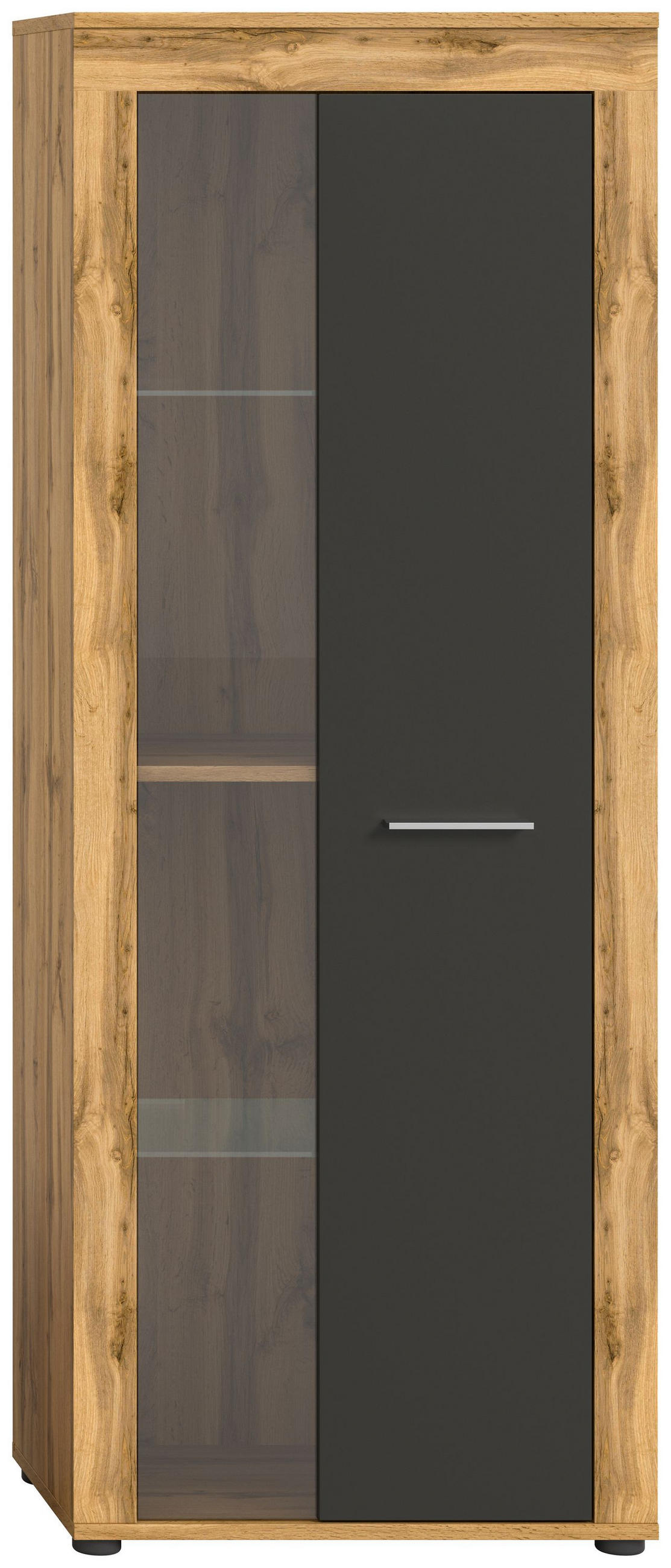 VITRINE JAM (B/H/T: ca. 60/159/35 cm) in Wotan Eiche Nachbildung/grau - Eiche Wotan, Holzwerkstoff (60/159/35cm)