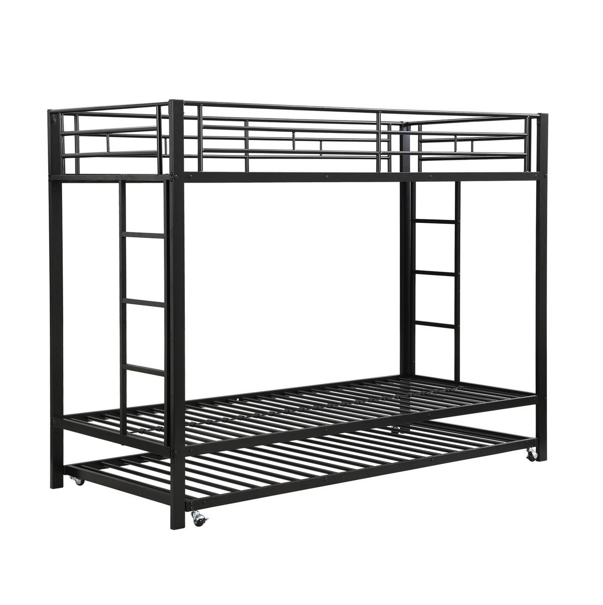 ETAGENBETT 90/200 cm in Schwarz aus Metall mit Ausziehbett und hohem Sicherheitsgeländer - Schwarz, Metall (90/200cm) - OKMYHOME