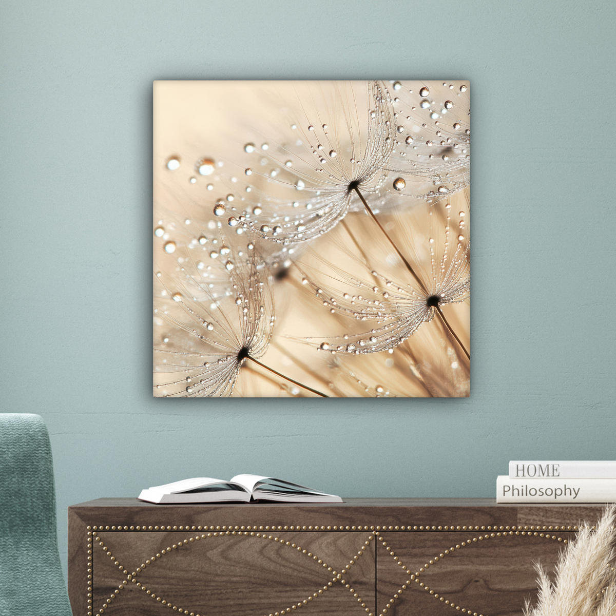 LEINWANDBILD Löwenzahn - Abstrakt - Natur - Beige Wandbild Wohnzimmer 50x50 cm - Braun, Textil (50/50cm) - MuchoWow