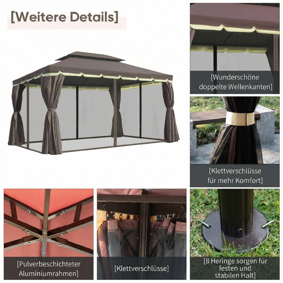 PAVILLON Alu+Polyester Kaffee+Schwarz - Dunkelbraun/Schwarz, Kunststoff/Metall (290/280/390cm) - Outsunny