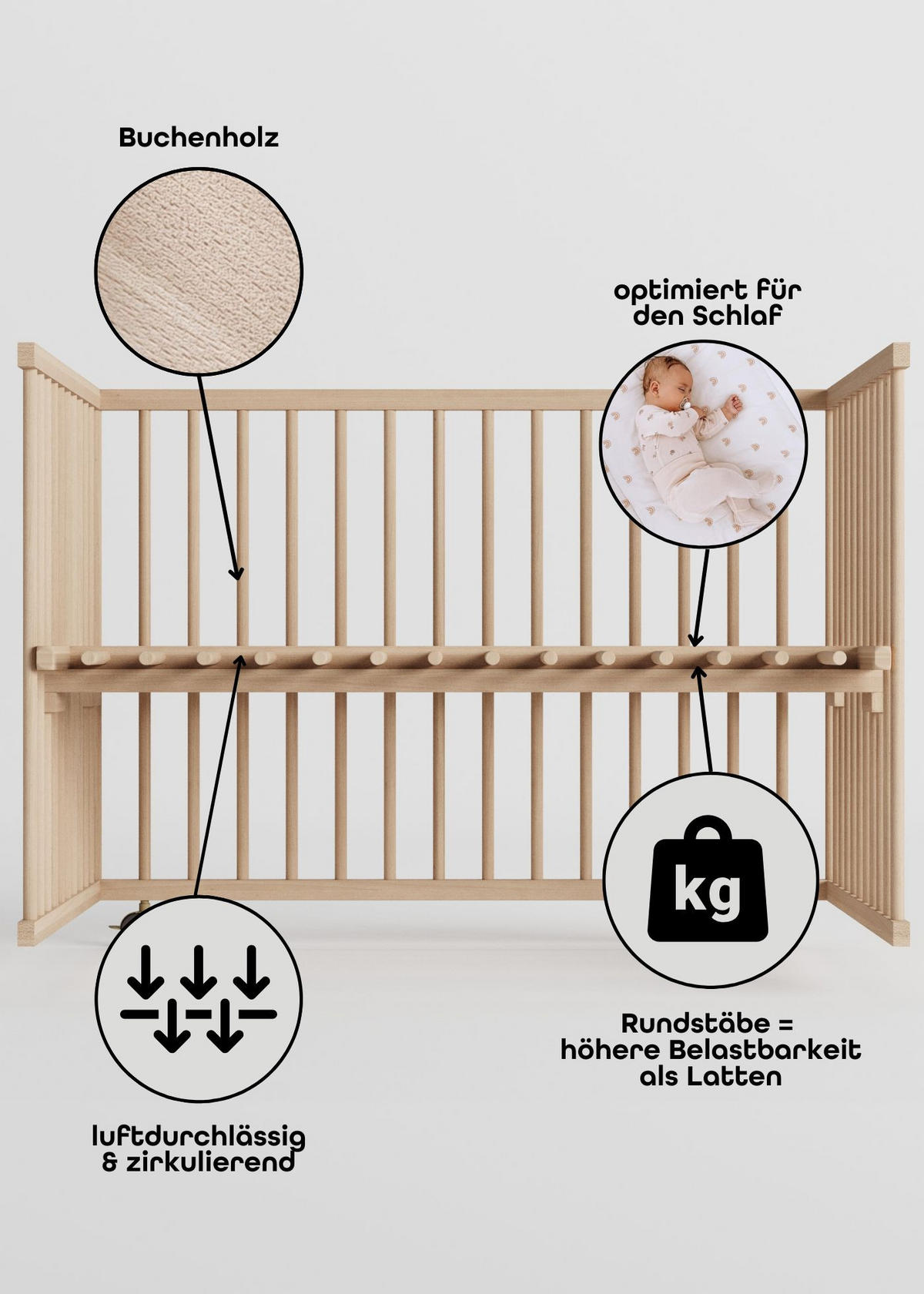 LAUFGITTER XXL 120x120 cm mit Lattenrost - natur - Premium Kollektion - Naturfarben, Holz (120/74/120cm) - Sämann – make a difference.