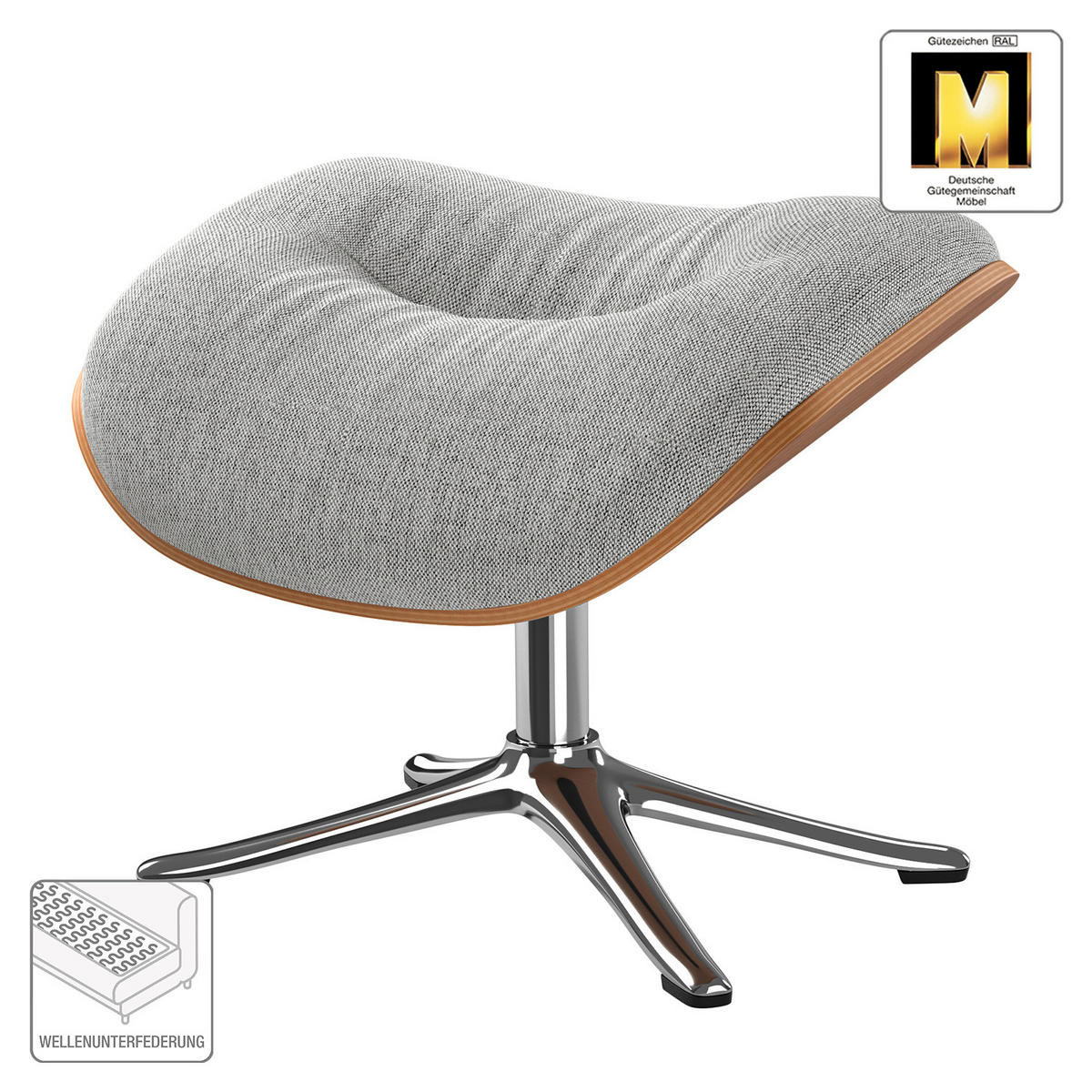 POLSTERHOCKER - Chromfarben/Hellgrau, Textil/Metall (44/39/42cm) - home24