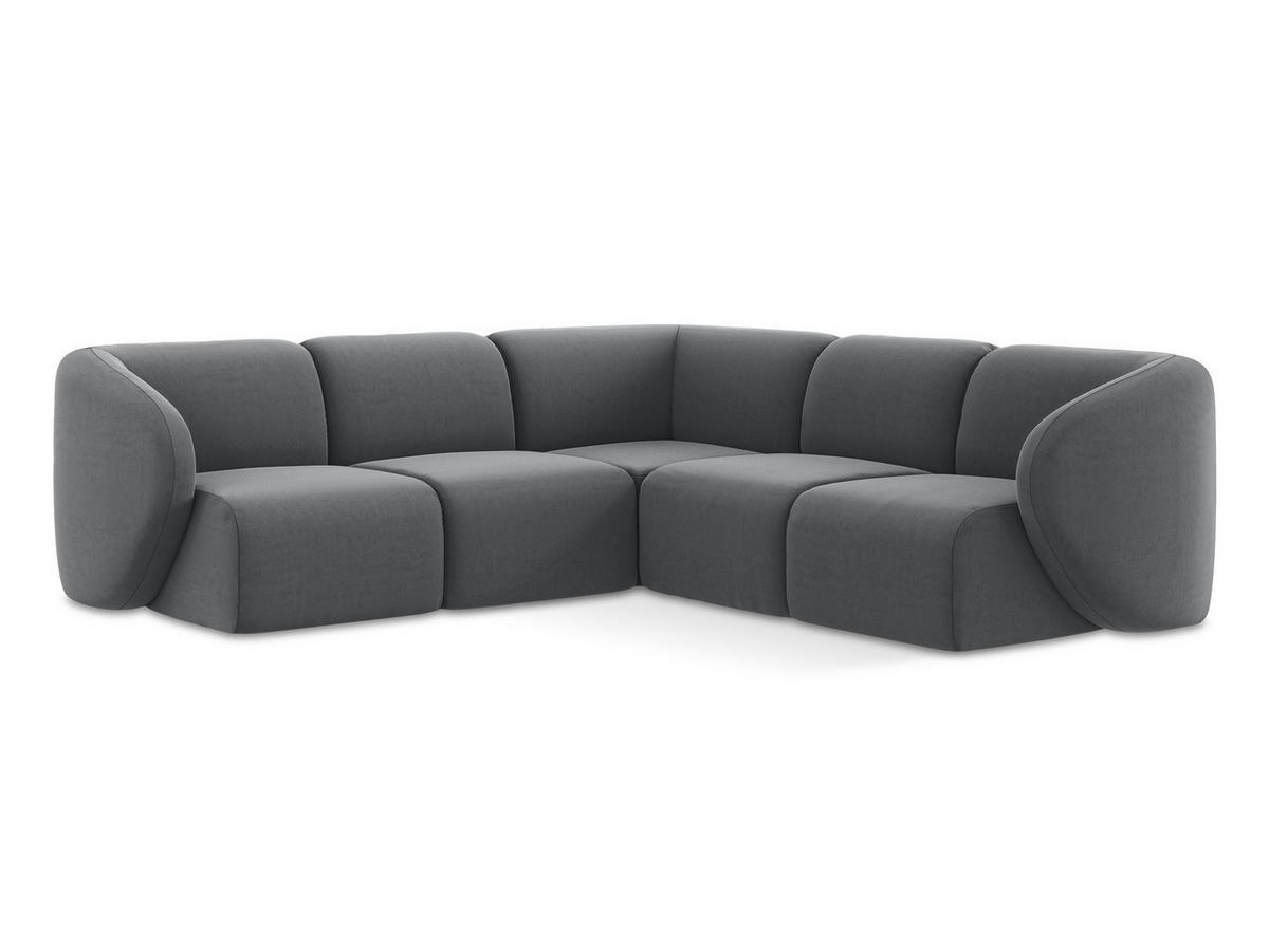 ECKSOFA Samt Stoff Grau - Edelstahlfarben/Schwarz, Holzwerkstoff/Kunststoff (251/251cm) - Makamii
