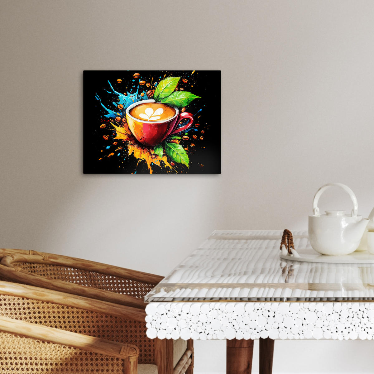 LEINWANDBILD Kaffee - Graffiti - Trinken - Abstrakt 40x30 cm - Mokka, Textil (40/30cm) - MuchoWow