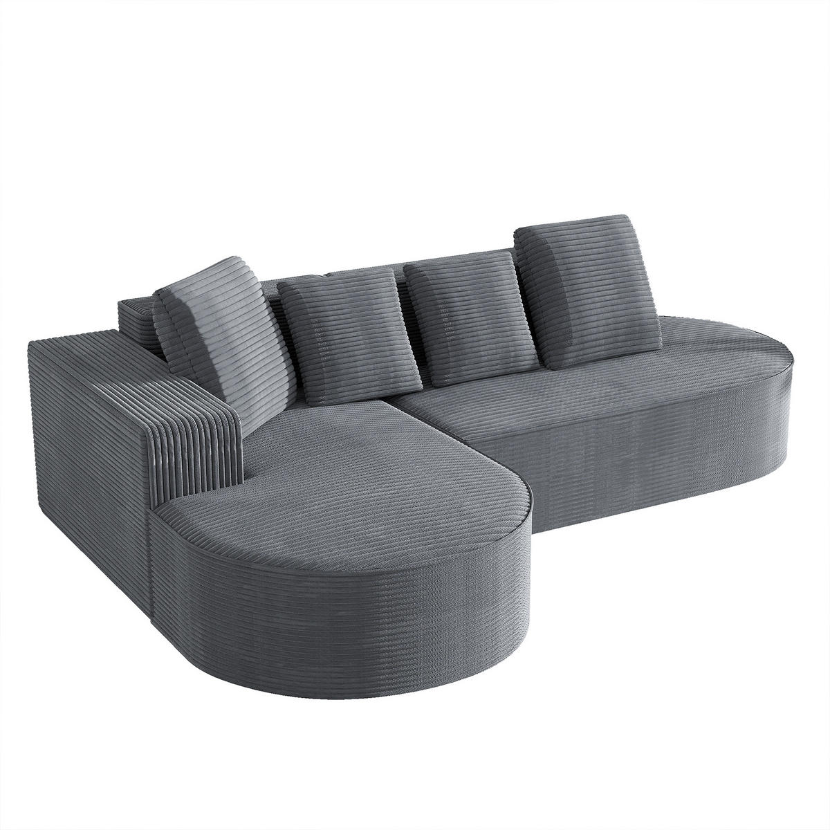 CANAPEA de colț din fleece granulat, design lounge fără ramă, nu necesită asamblare. - gri, material textil (265/67cm) - Urban Meuble