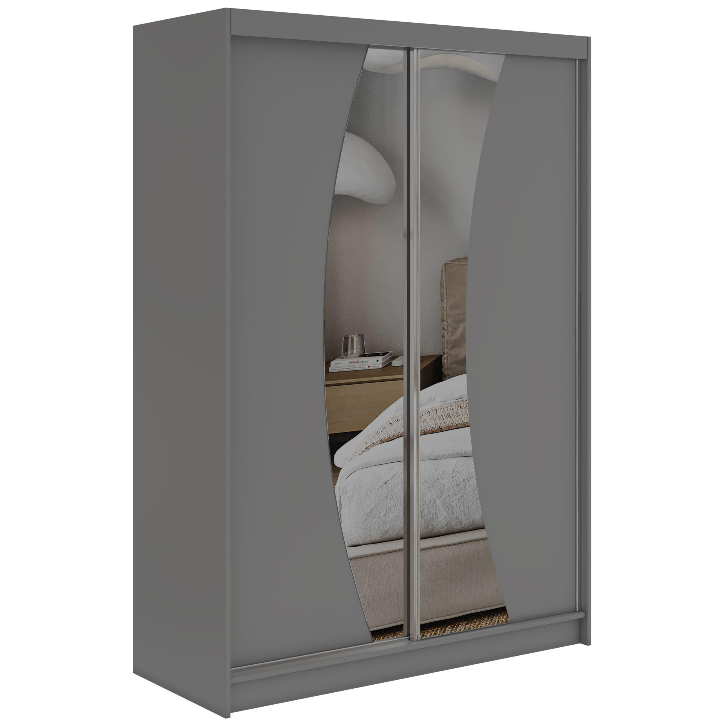 SCHWEBETÜRENSCHRANK 150 - VERONA - Grau mit Spiegel - Alufarben/Grau, Holzwerkstoff/Metall (150/216/61cm) - MKS