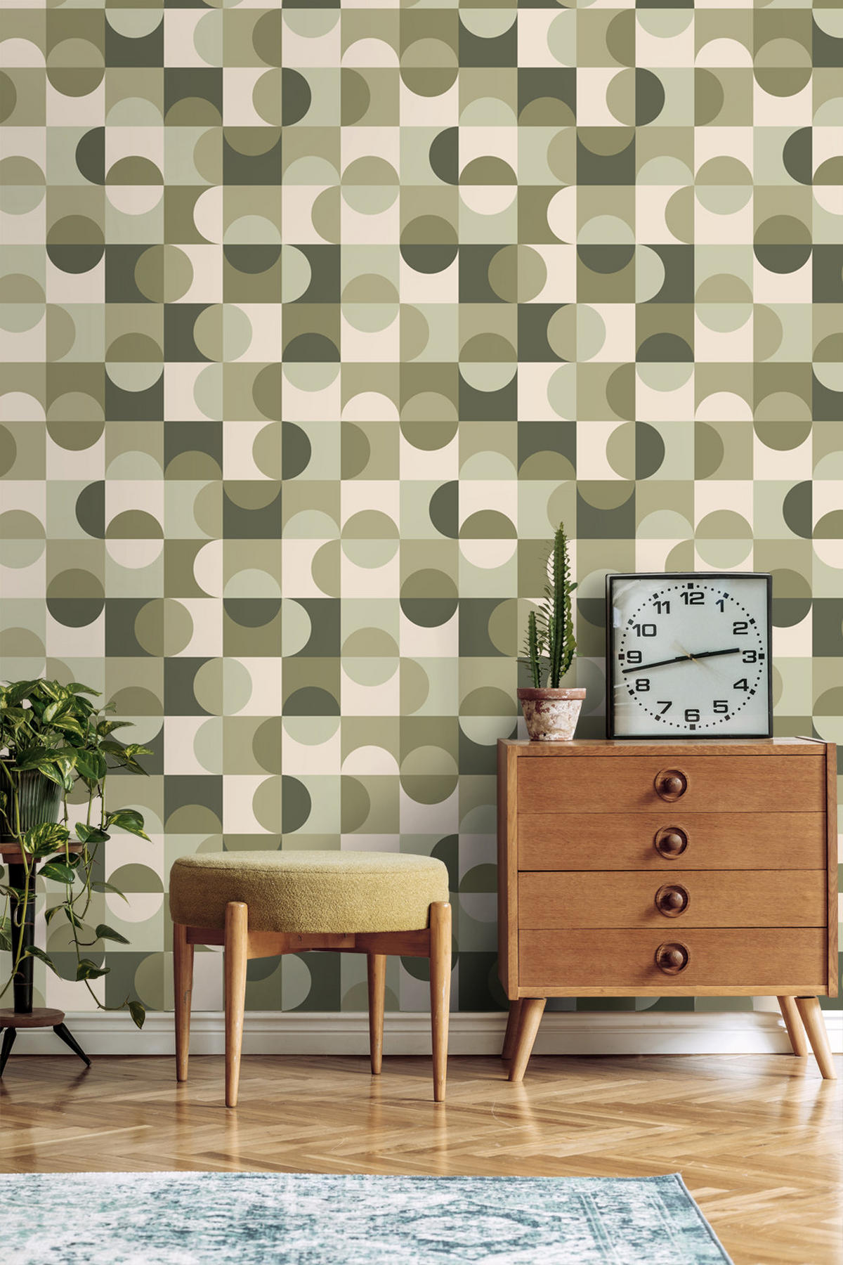 TAPETE Kreise im Bauhaus-Stil 50 x 900 cm - Grün, Papier (50/900cm) - ESTAhome