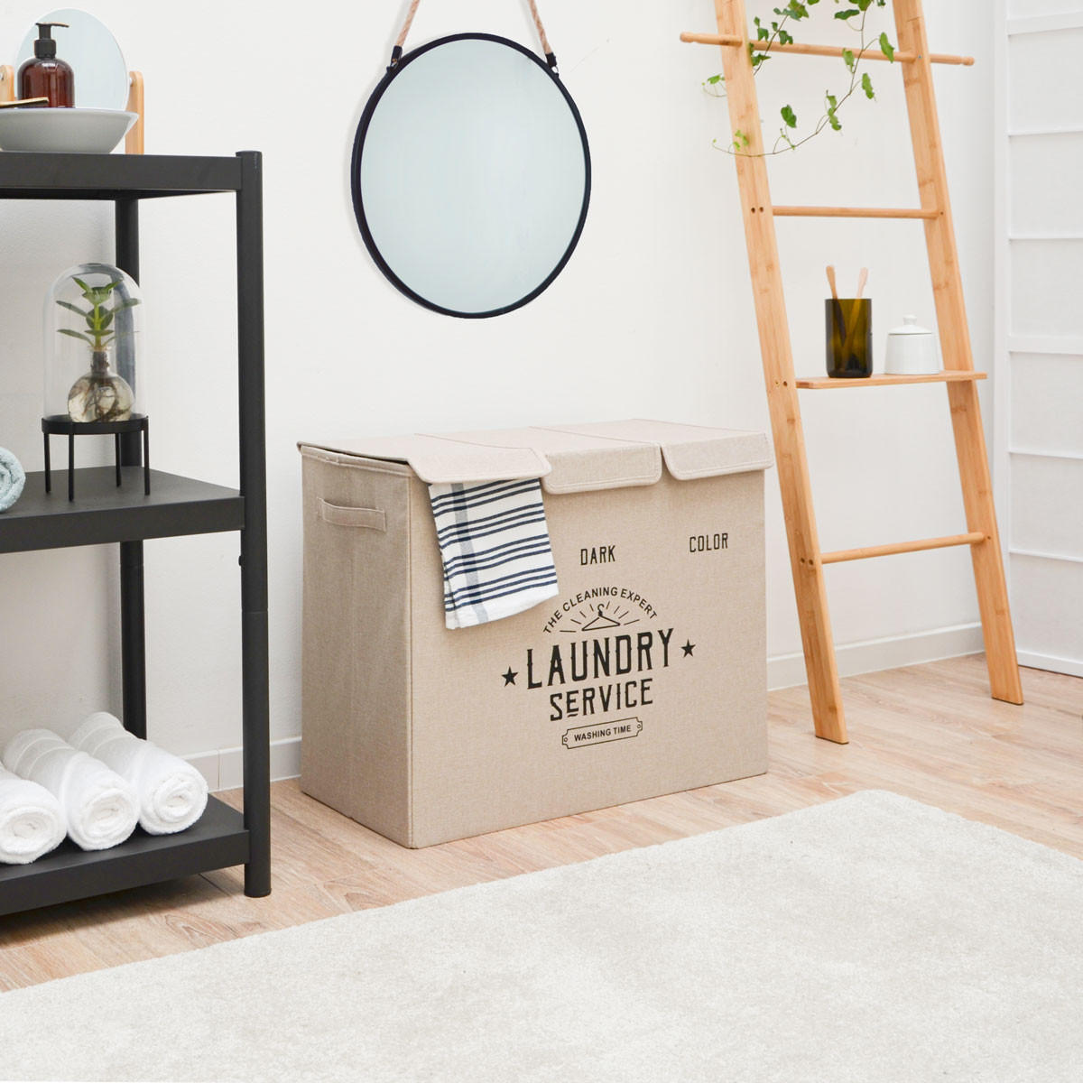WÄSCHEKORB mit 3 Fächern, 60/30/50 cm Beige - Beige, Kunststoff (30/50/60cm) - Dunedesign