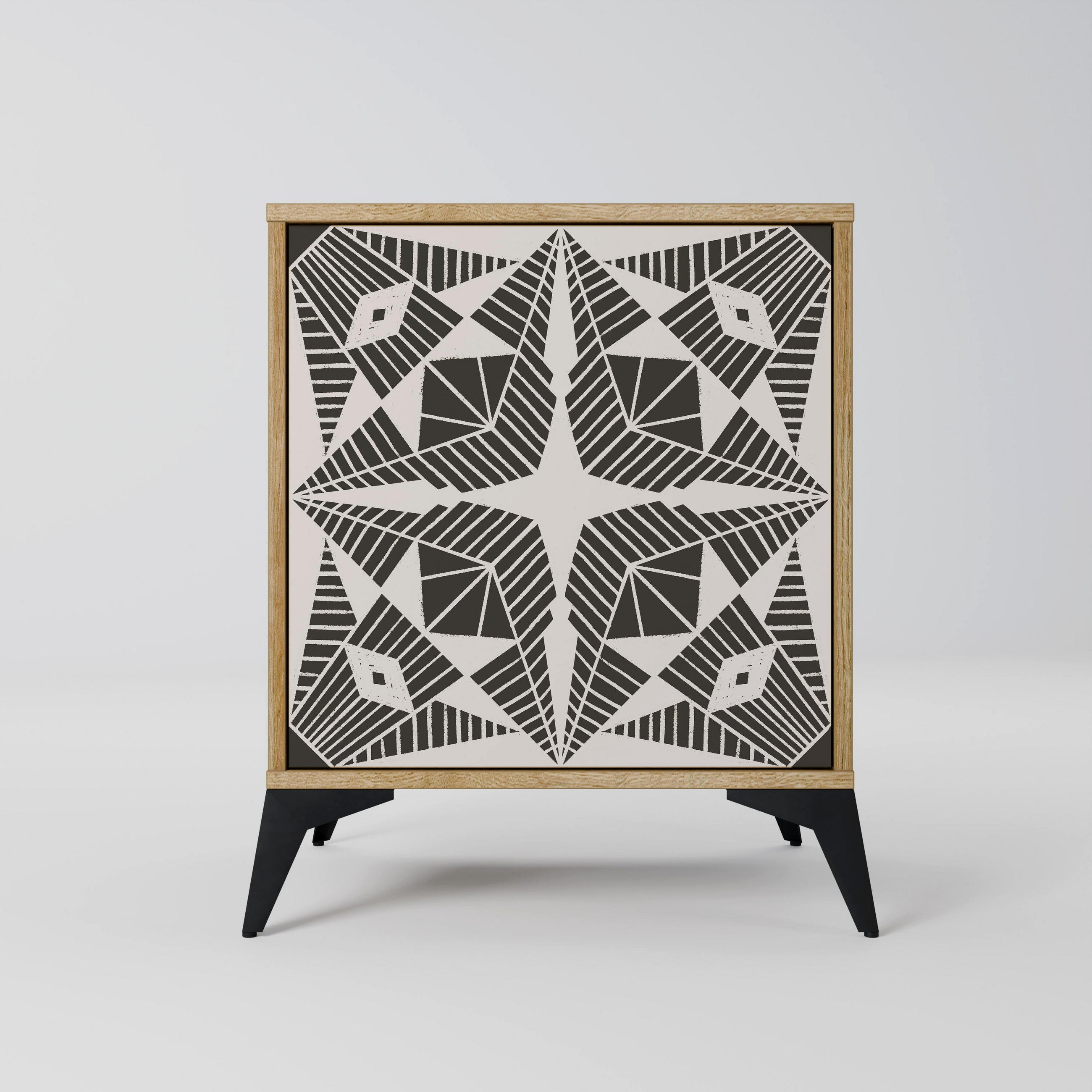 SIDEBOARD MONOCHROME NEXUS, Eichefarben, 57,5x42x70,5 cm, Schwarze Metall-Sternfüße - Eichefarben/Multicolor, Holzwerkstoff/Metall (57.5/70.5/42cm) - SpaceRebels