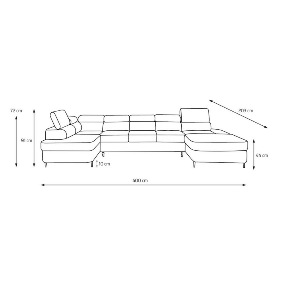 ECKSOFA U-Form PRIAM MAXI U Links mit Schlaffunktion 125x317 Velours Beige - Beige/Schwarz, Holz/Textil (203/91/400cm) - Muffo