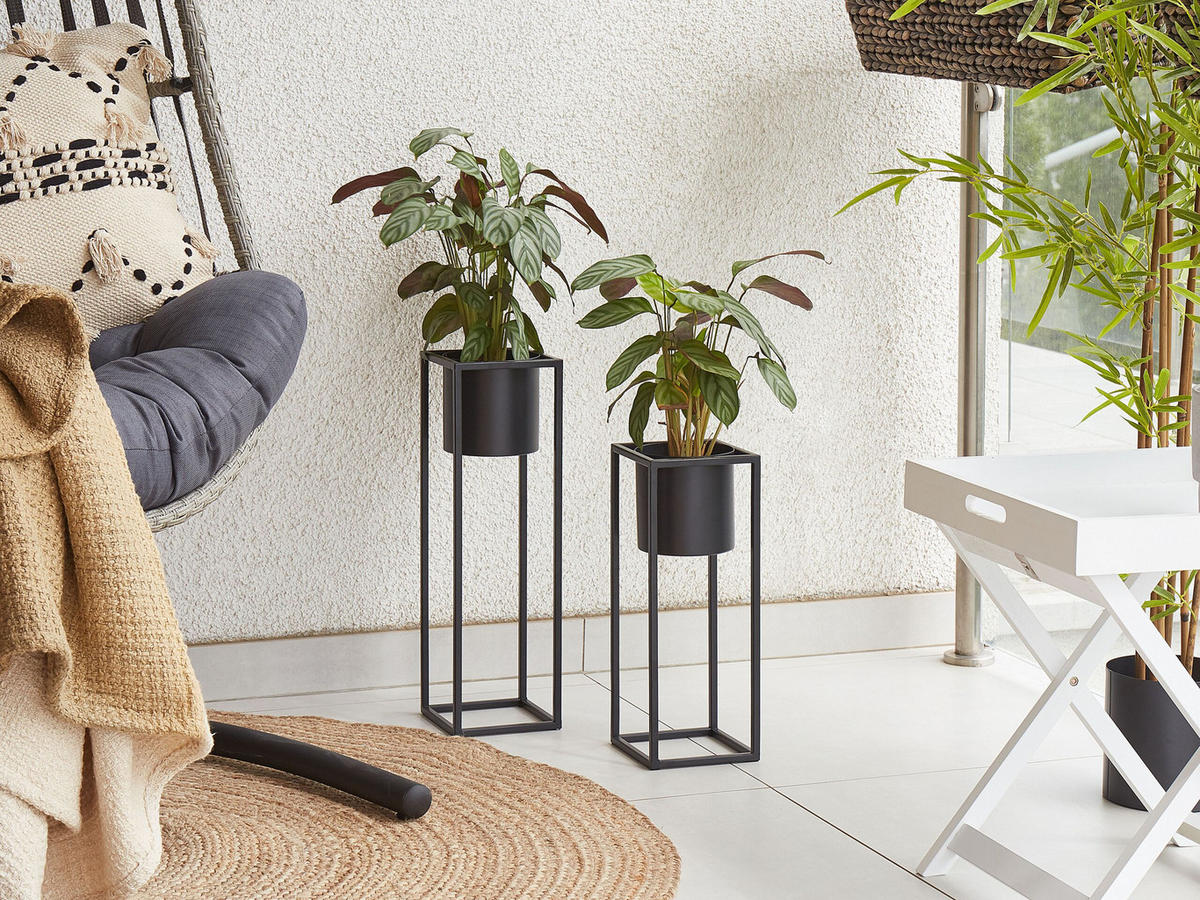 PFLANZENSTÄNDER Metall schwarz 50 cm Idra - Schwarz, Metall (50cm) - Beliani