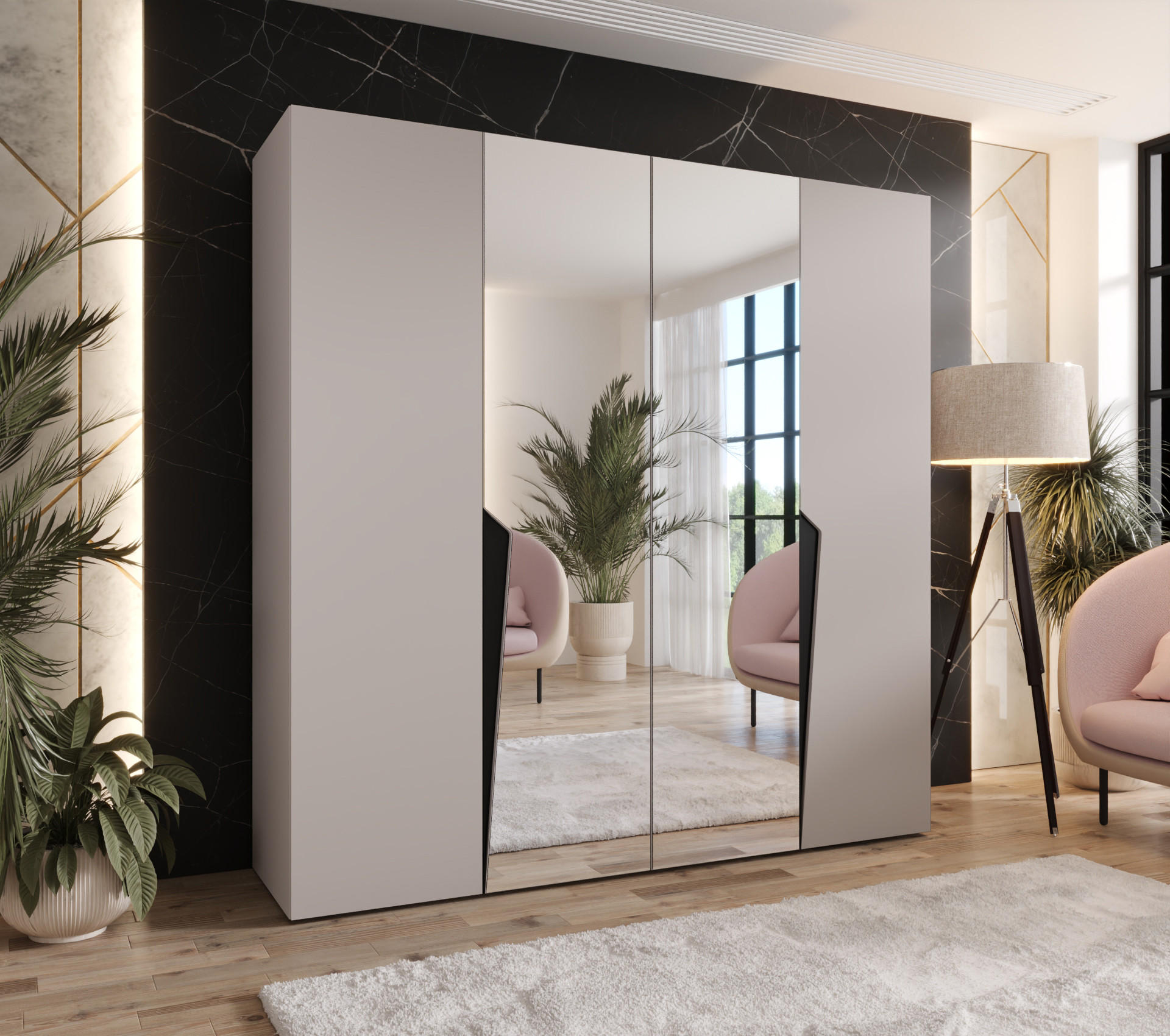 DREHTÜRENSCHRANK 202/200/52 4-türig - Beige/Schwarz, Holz/Metall (200/202/52cm) - Abiks Möbel