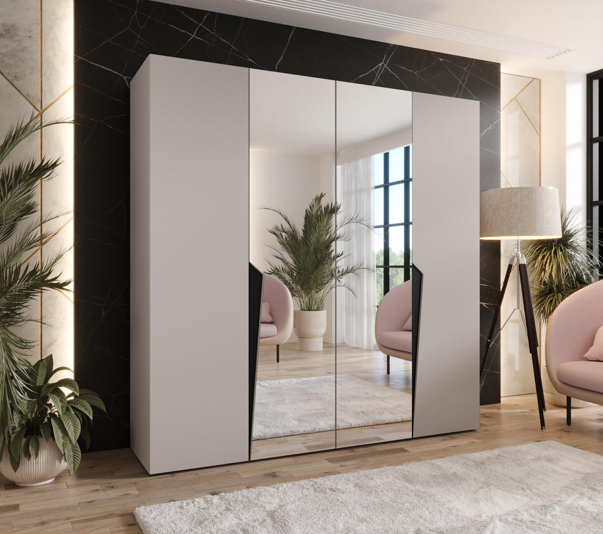 DREHTÜRENSCHRANK 202/200/52 4-türig - Beige/Schwarz, Holz/Metall (200/202/52cm) - Abiks Möbel