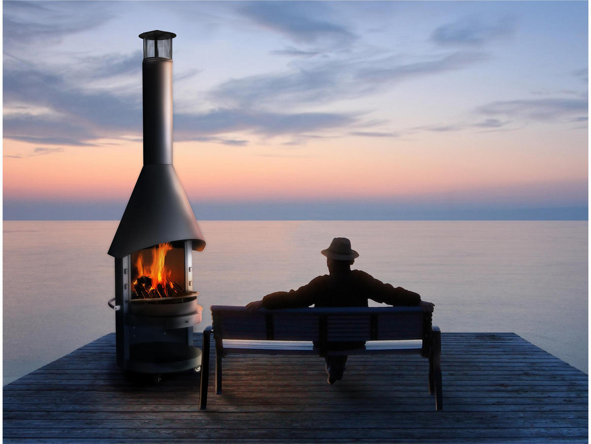 GARTENKAMIN Fuego 70 Stahl fahrbar - Schwarz, Kunststoff (76/126/72cm)