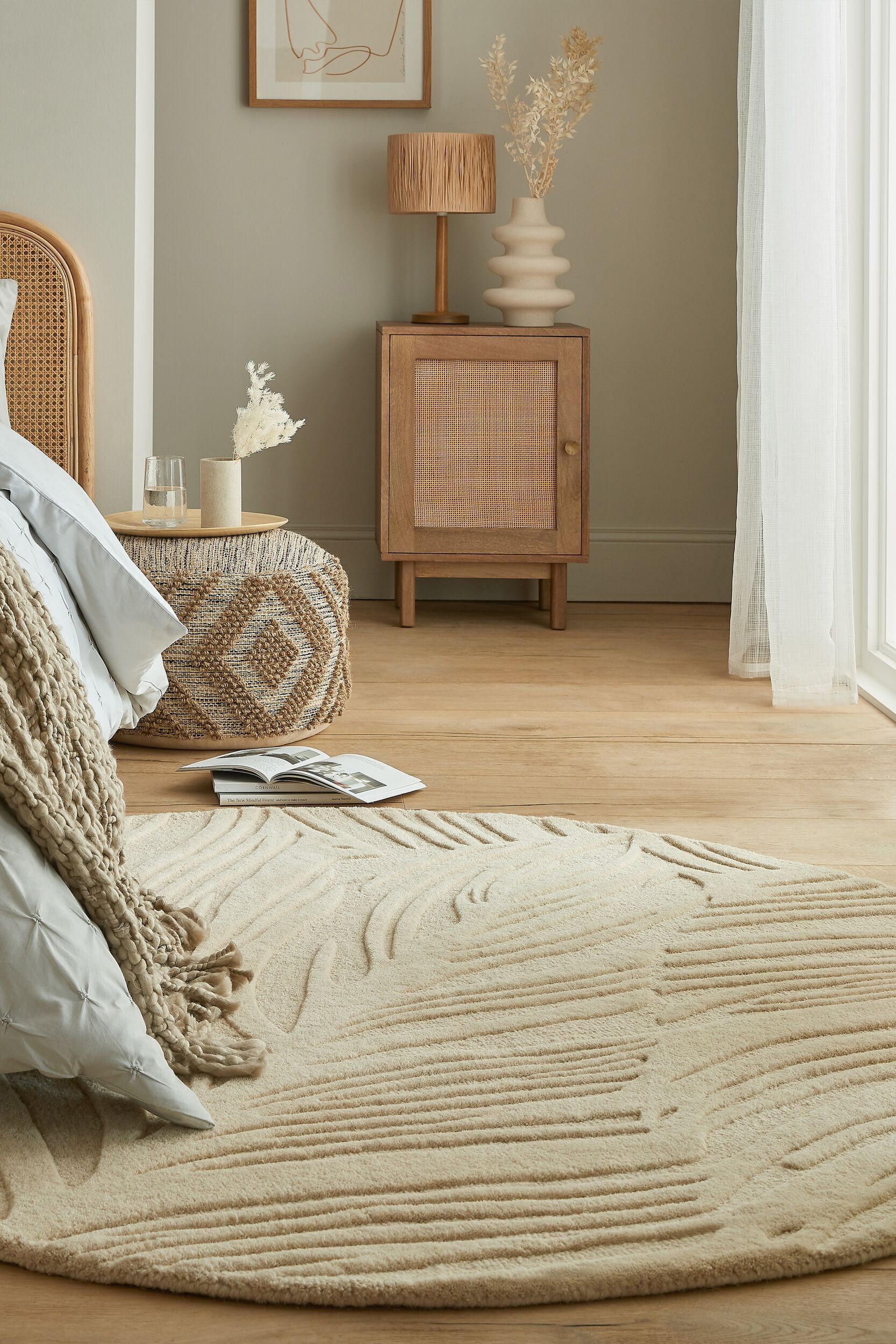 WOLLTEPPICH Blatt-Design, handgetuftet LEVEN LEE, Beige 160x160 cm - Beige, Textil (160/160cm) - KADIMA DESIGN