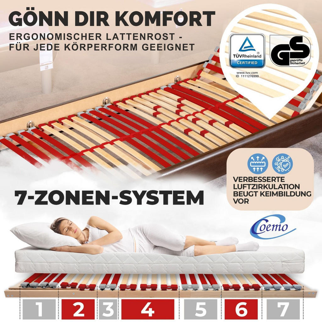 Thumbnail - Coemo Lattenrost, Natur, Holz, 90x200 cm, CE, verstellbar, Schlafzimmer, Lattenroste