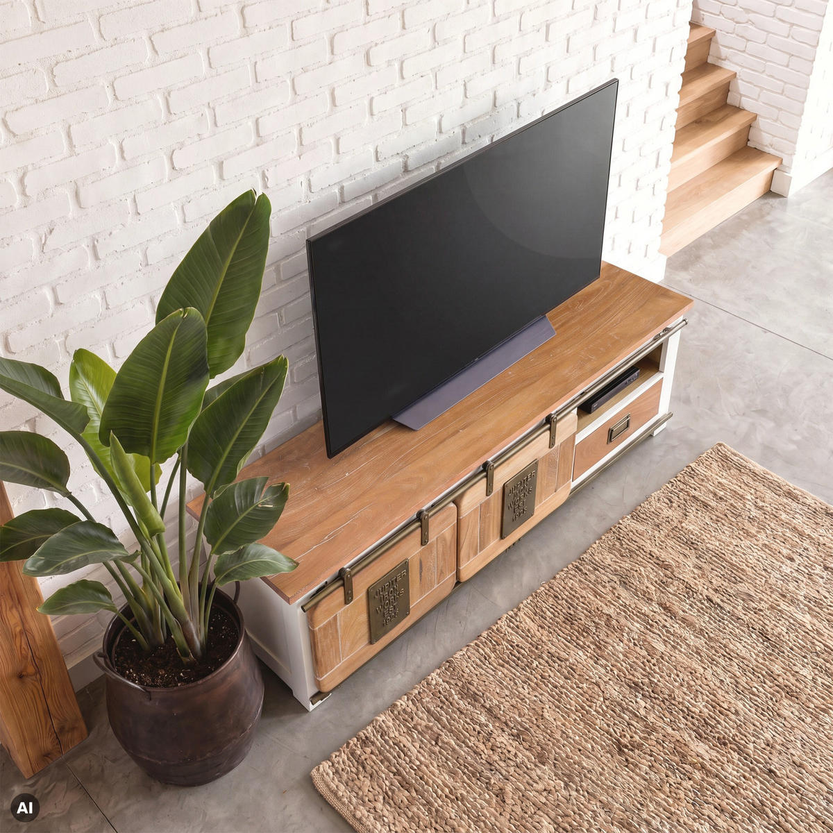 TV-BOARD Mango 160x45x50 weiß lackiert RAILWAY #501 - Weiß, Holz (160/50/45cm) - Massivmoebel24