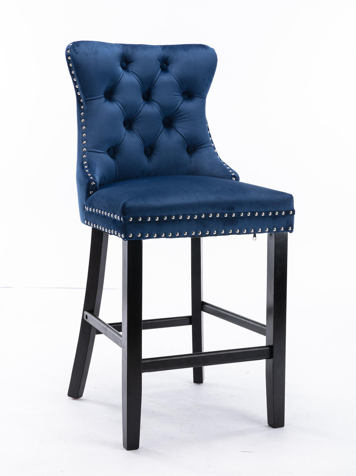 BARHOCKER 2er-Set Samt Blau mit Holzbeinen - Blau, Holz (50/103/60cm) - Meubliv