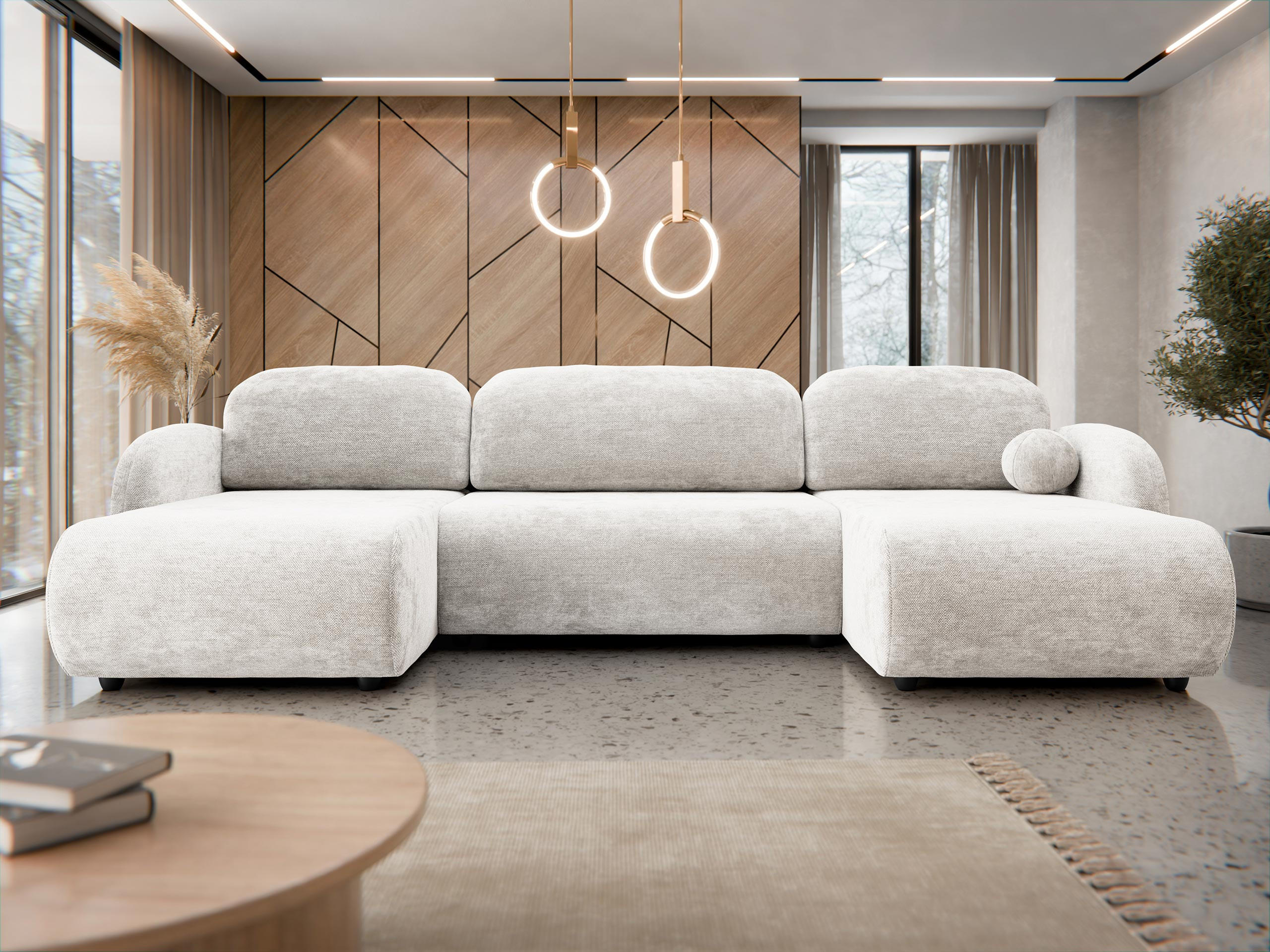 WOHNLANDSCHAFT Dream U - Schwarz/Naturfarben, Holz/Kunststoff (318/88/160cm) - MIRJAN24