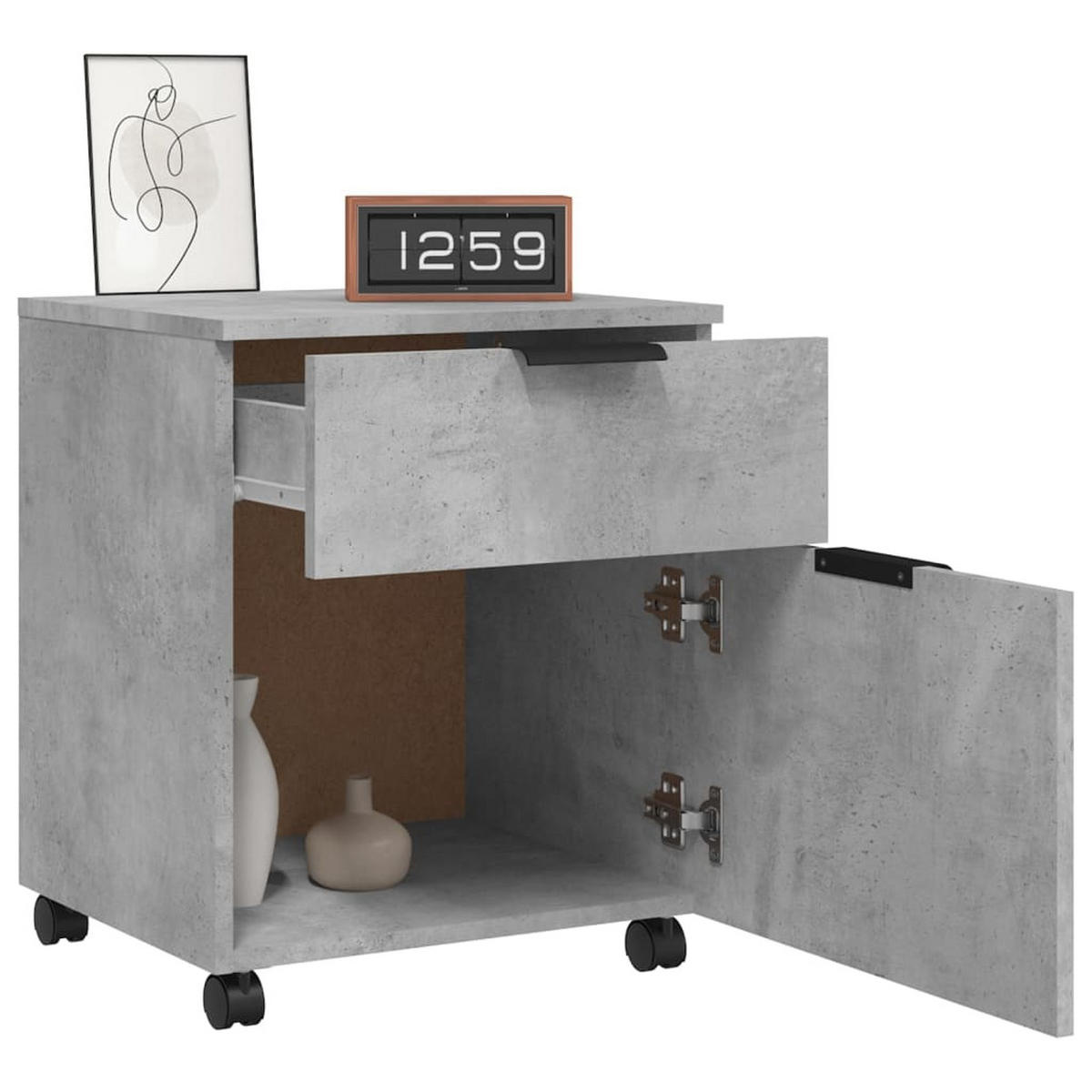 ROLLCONTAINER Mosab rollbar Betongrau 45x38x54 cm - Hellgrau, Holz (45/54/38cm) - DELUKE