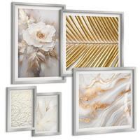 BILDER SET 5er Set - 50x50 cm & 20x30 cm & 40x60 cm Silberner Rahmen - Abstrakte Katzenmalereien - Silberfarben, Kunststoff (40/60cm) - TULUP