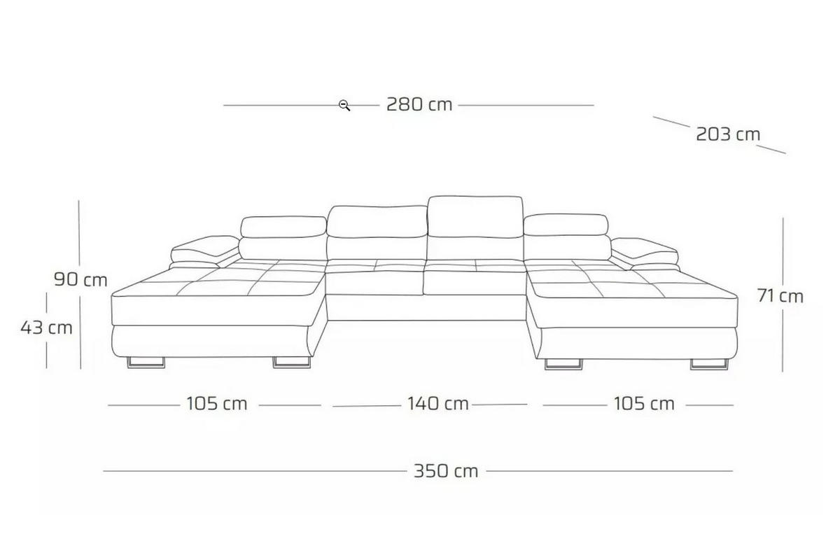 ECKSOFA U-Form ALONZO U mit Schlaffunktion 130x280 Velours Hellgrau - Silberfarben/Hellgrau, Holz/Textil (350/90/203cm) - Muffo