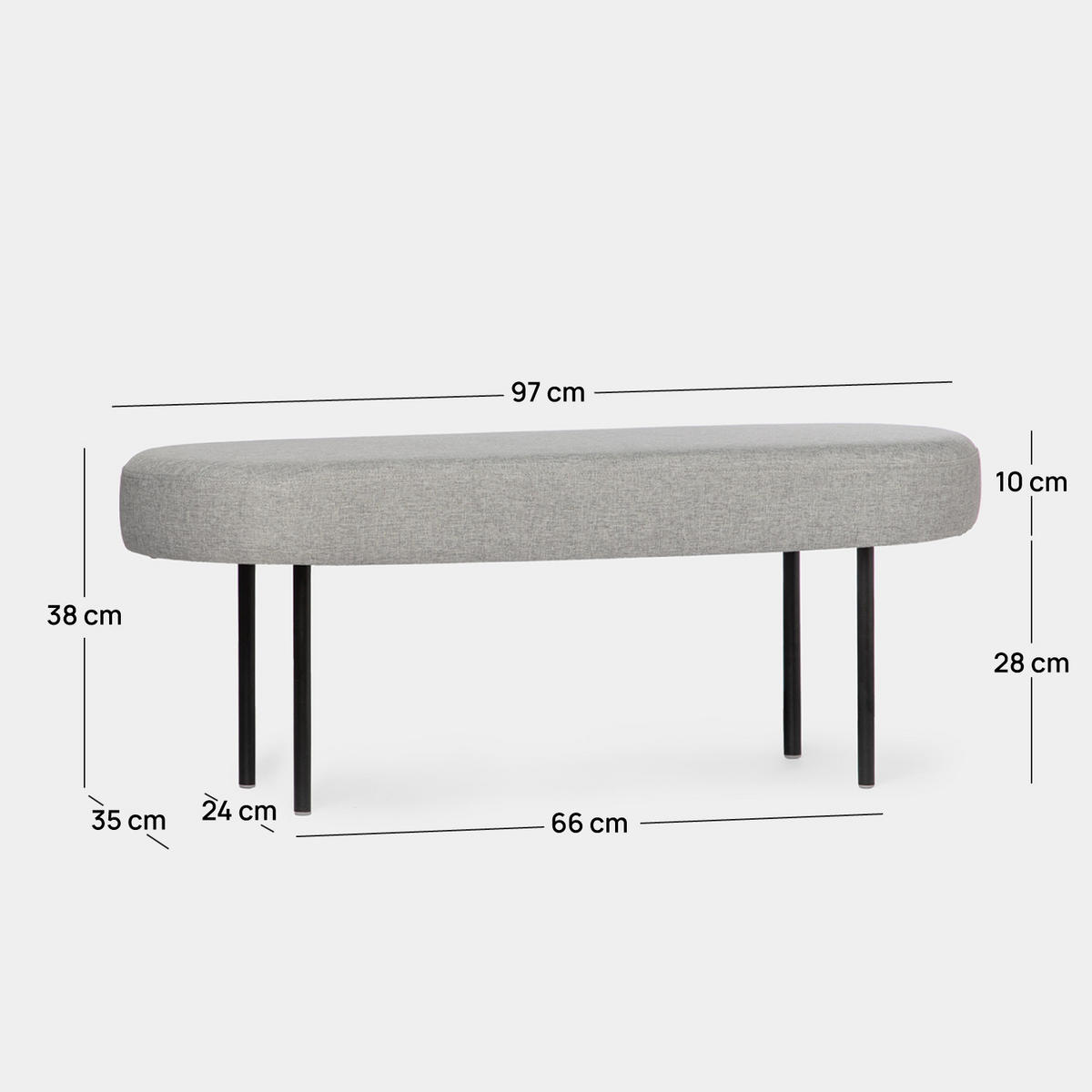 BETTENDE Mena Grau 97 cm x 38 cm - Grau, Textil (97/38/35cm) - Klast Home