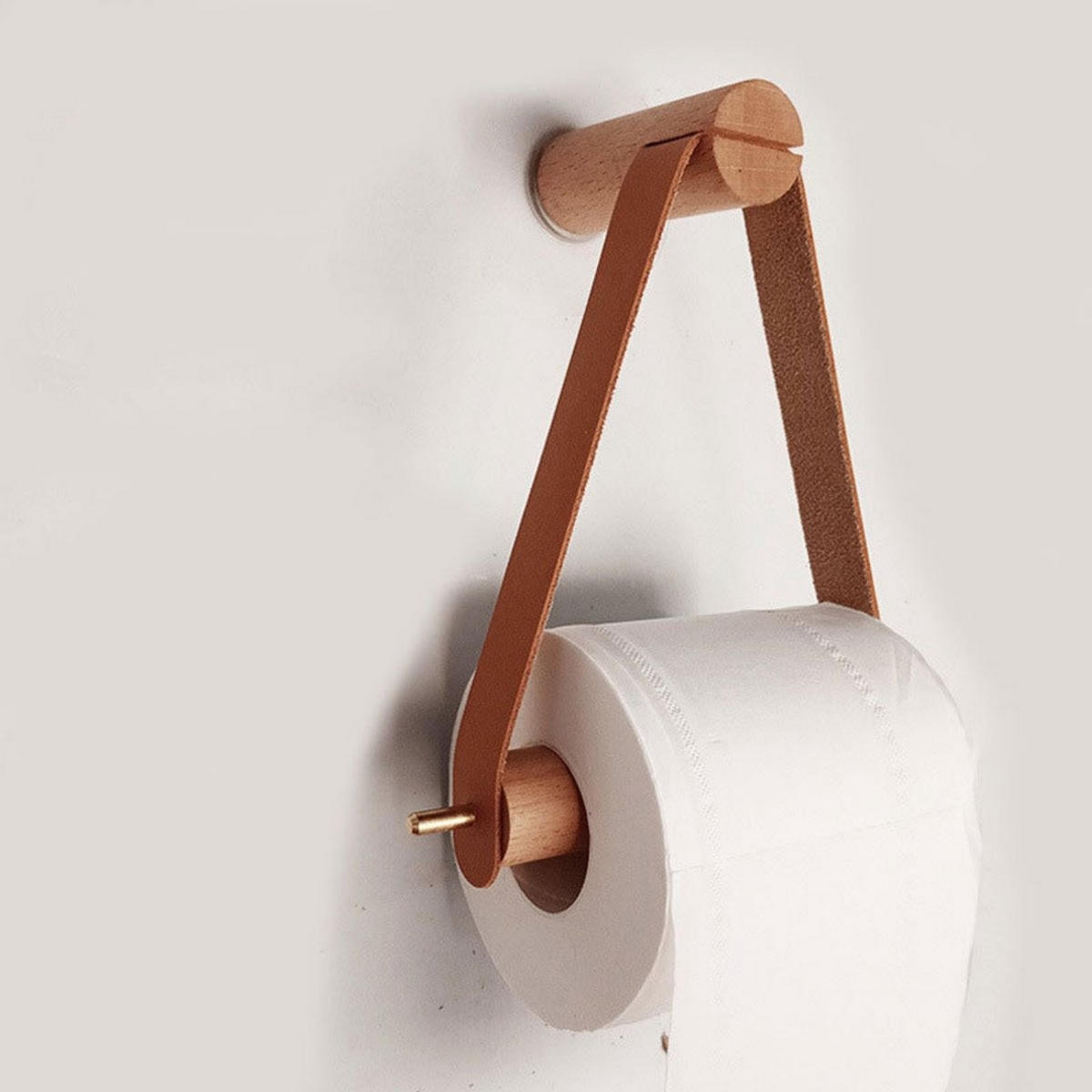 TOILETTENPAPIERHALTER Holz hängend 180 x 200 mm Badezimmer Baby - Braun, Leder (18/18/20cm) - MCBOSON
