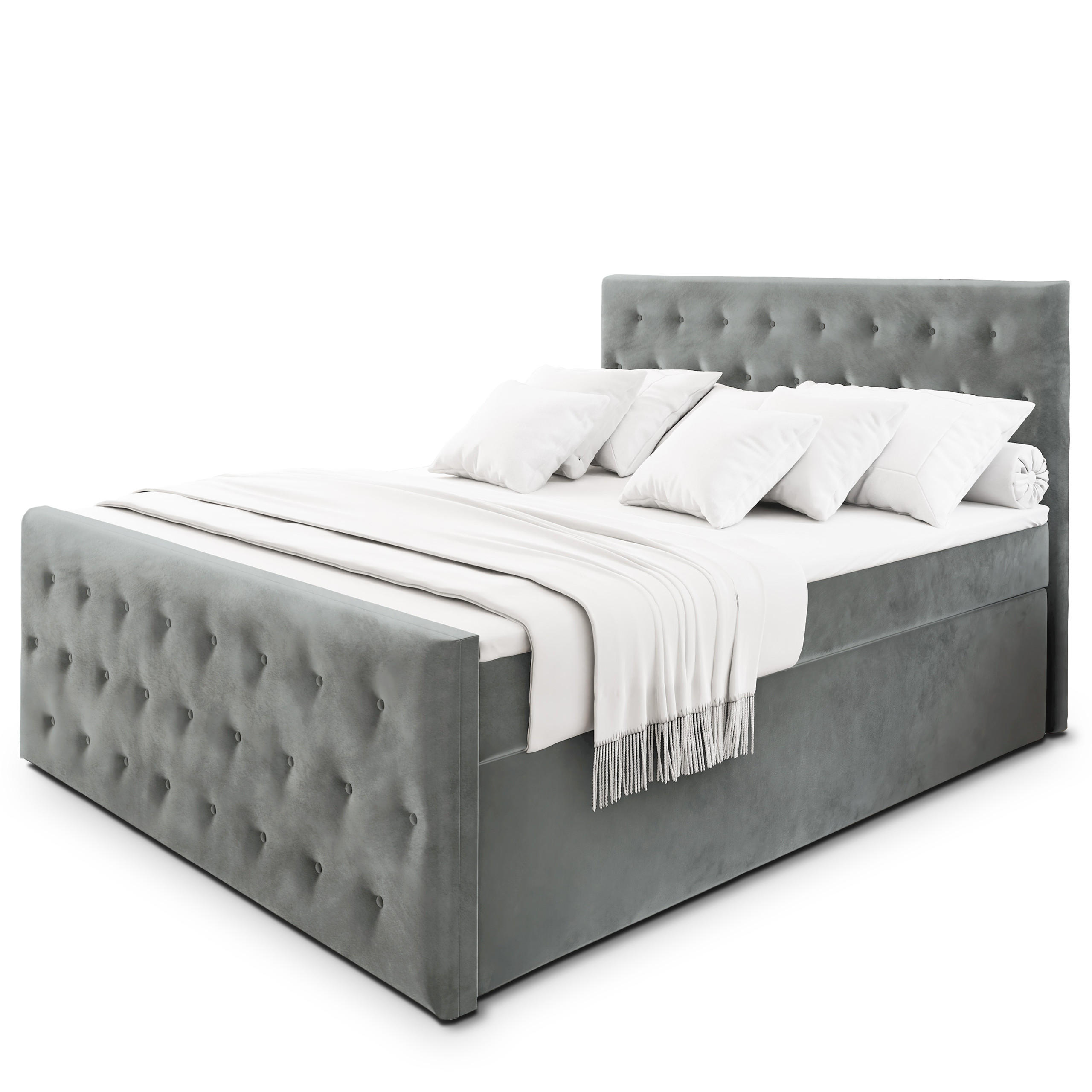 BOXBETT FONDI 160x200 cm mit Matratze und Topper - Hellgrau - Hellgrau, Holz (160/200cm) - MASSENO