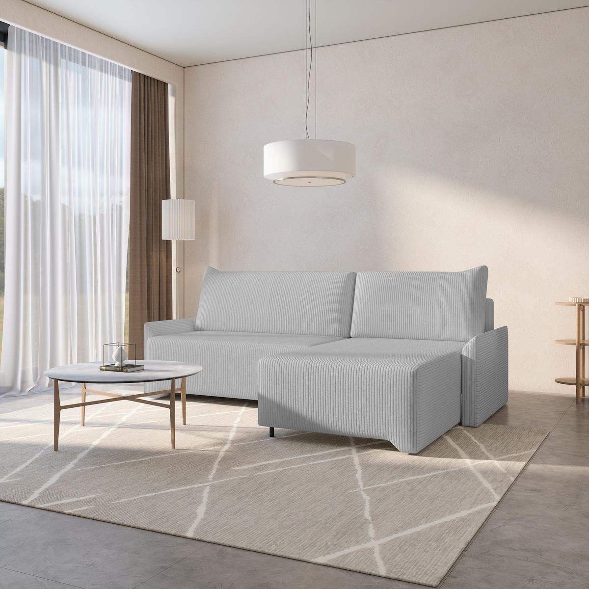 ECKSCHLAFSOFA - Rocky - Rechts, Hellgrau (Poso 55) - Hellgrau/Schwarz, Holzwerkstoff/Metall (245/174cm) - Möblo