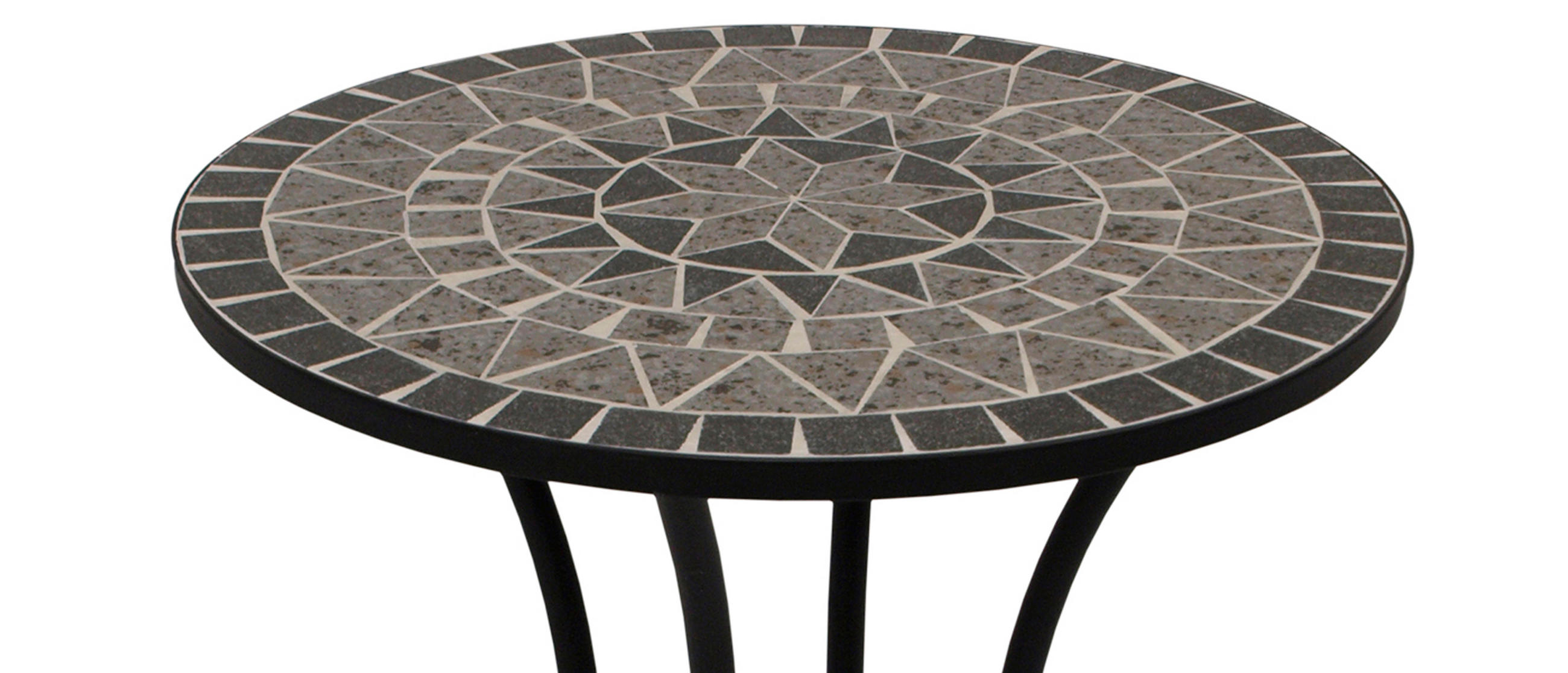 BISTROTISCH Derby mit Mosaik-Tischplatte grau/weiss - Gestell aus schwarz pulverbeschichtetem Eisen 60x60x70 cm - Schwarz, Metall (60/60/70cm) - TPFGarden