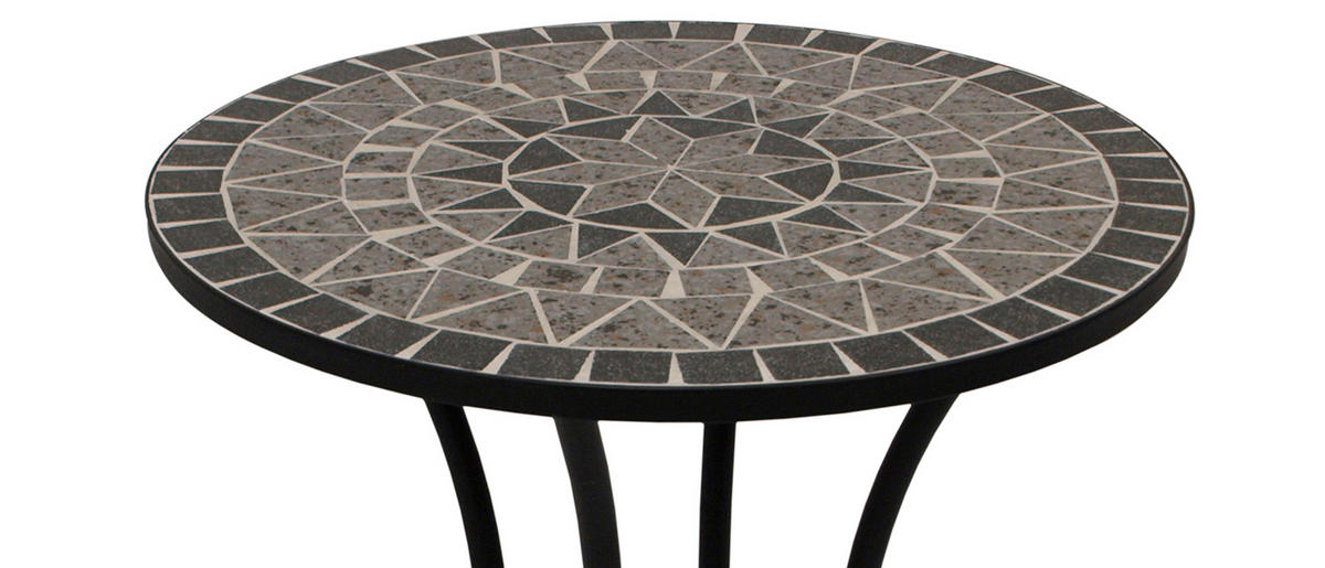 BISTROTISCH Derby mit Mosaik-Tischplatte grau/weiss - Gestell aus schwarz pulverbeschichtetem Eisen 60x60x70 cm - Schwarz, Metall (60/60/70cm) - TPFGarden